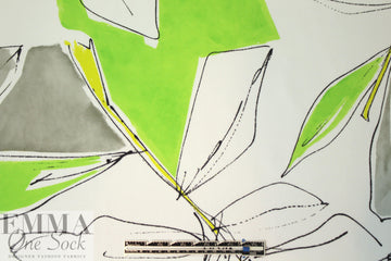 NY designer green leaf abstract silk georgette 1.375 yd