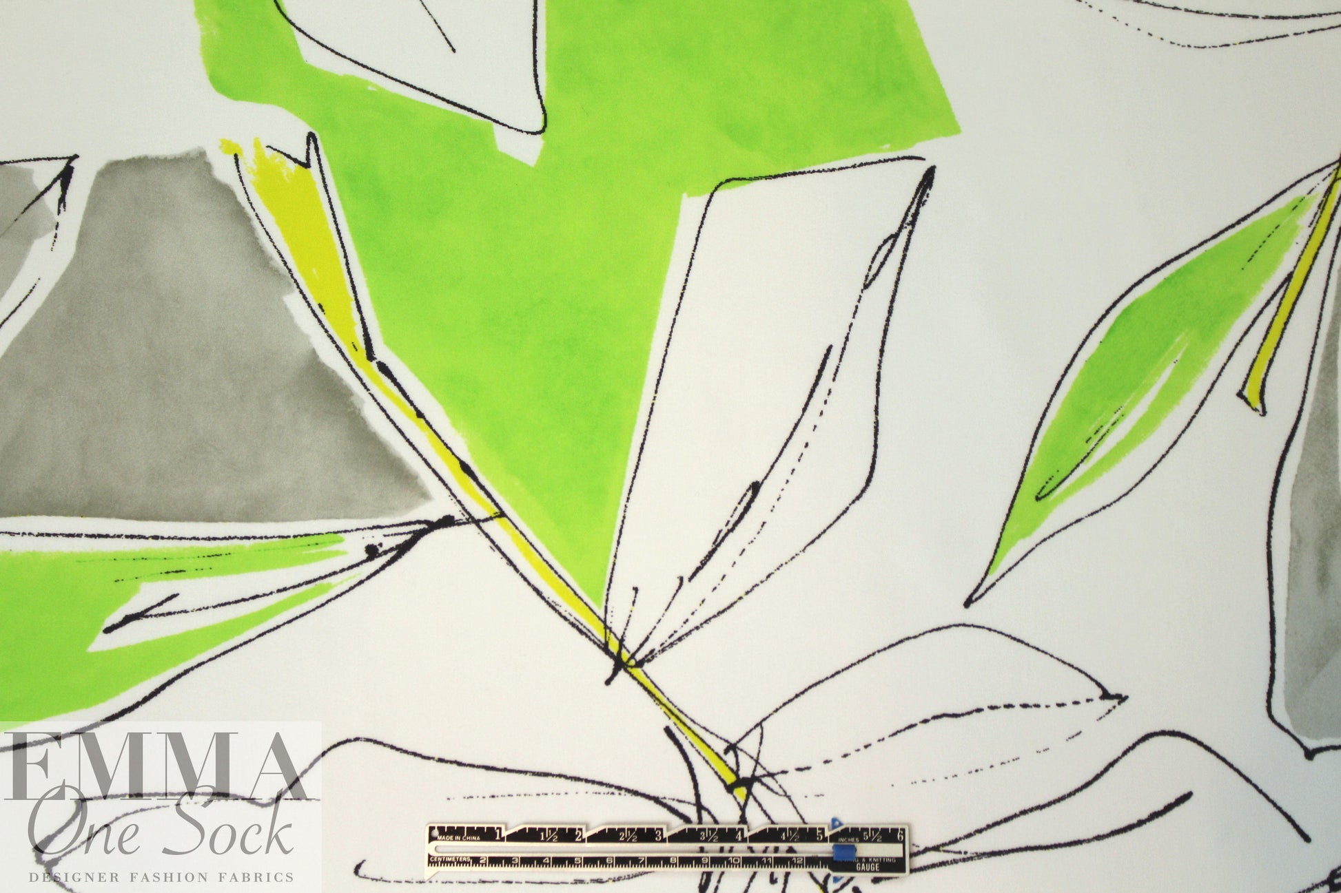 NY designer green leaf abstract silk georgette 1.875 yd