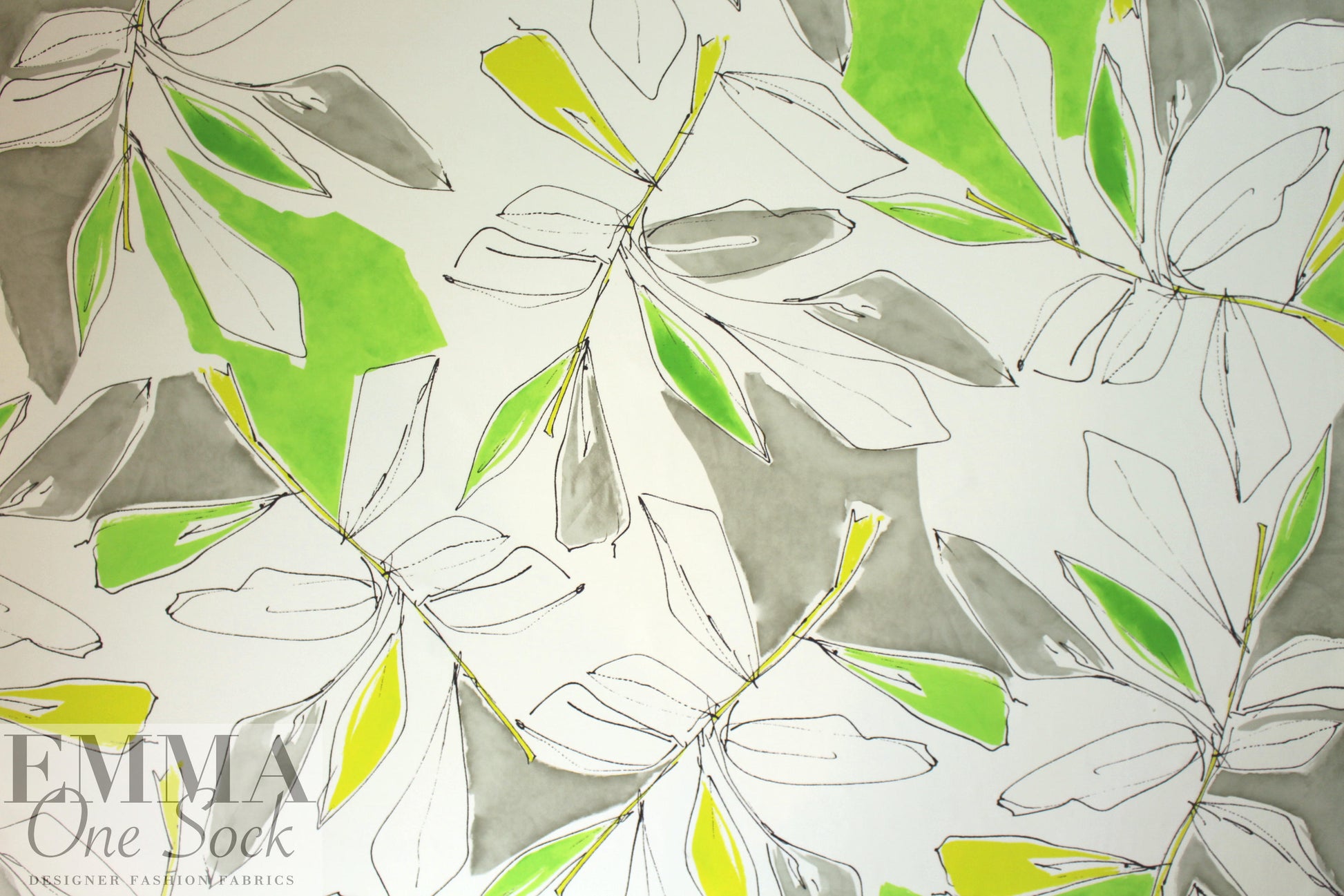 NY designer green leaf abstract silk georgette .75 yds