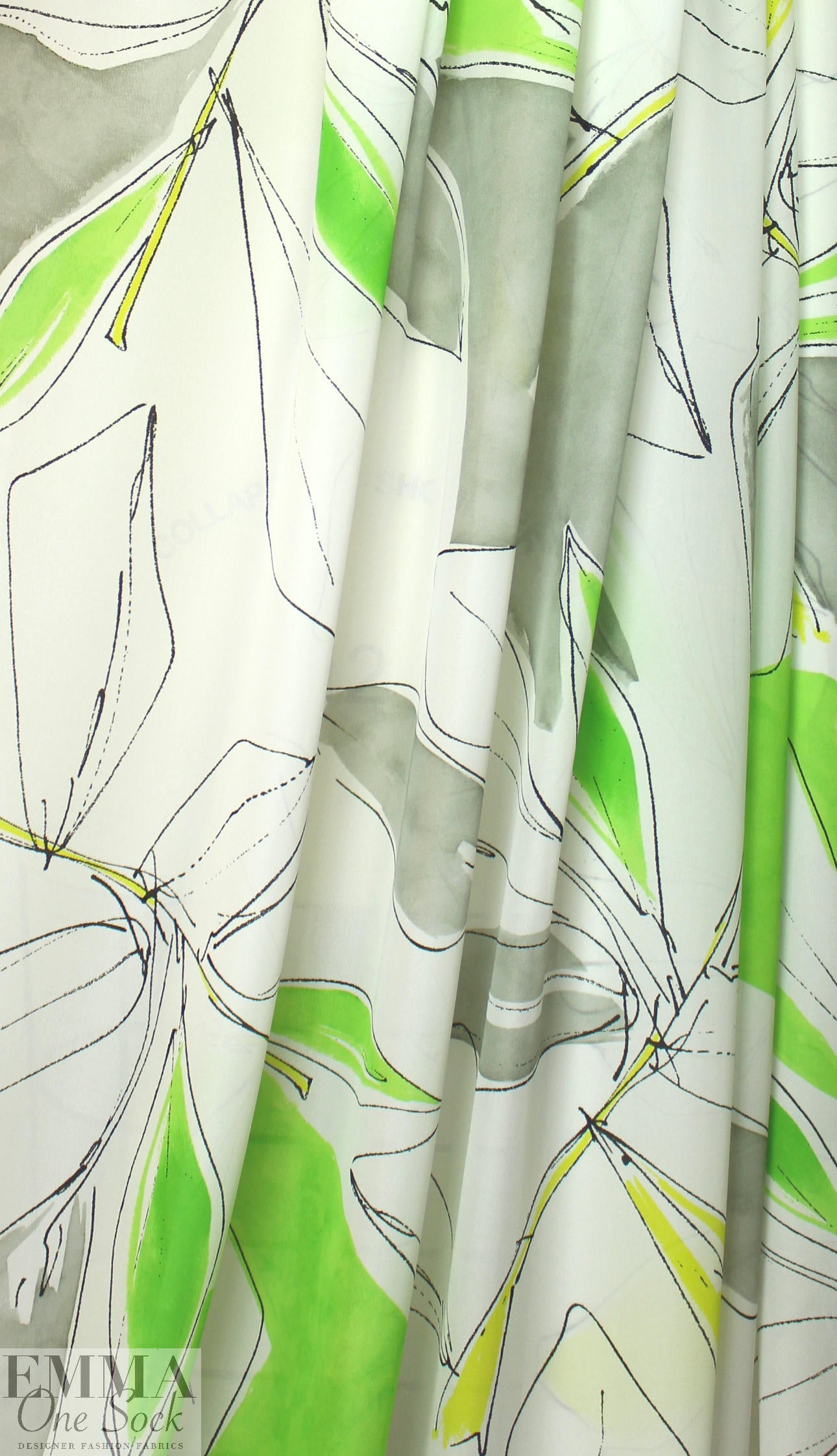 NY designer green leaf abstract silk georgette