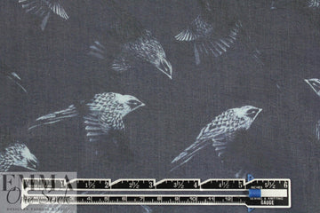 Rebecca Tayl0r bird sketch stretch silk chiffon - navy