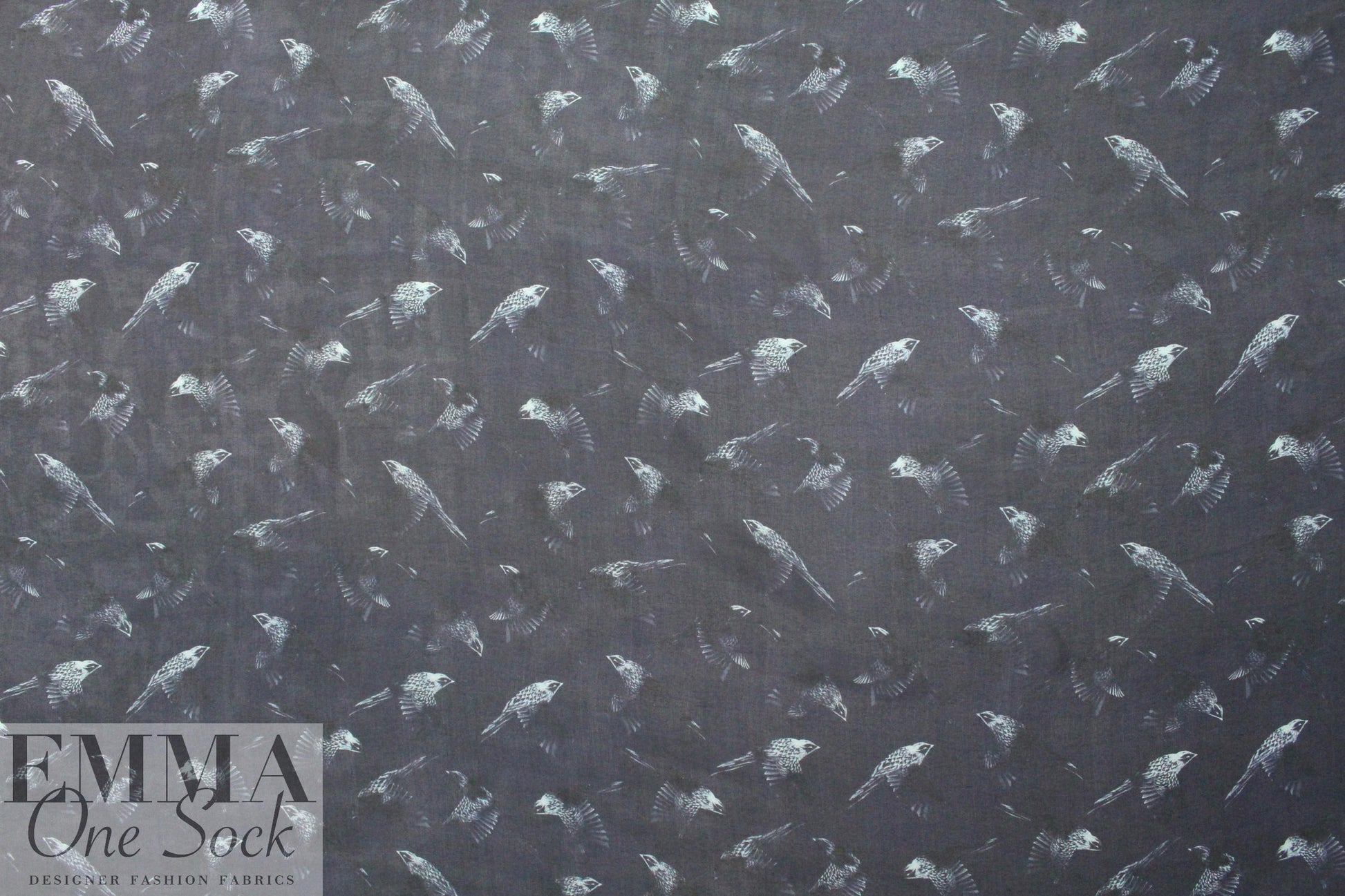 Rebecca Tayl0r bird sketch stretch silk chiffon - navy