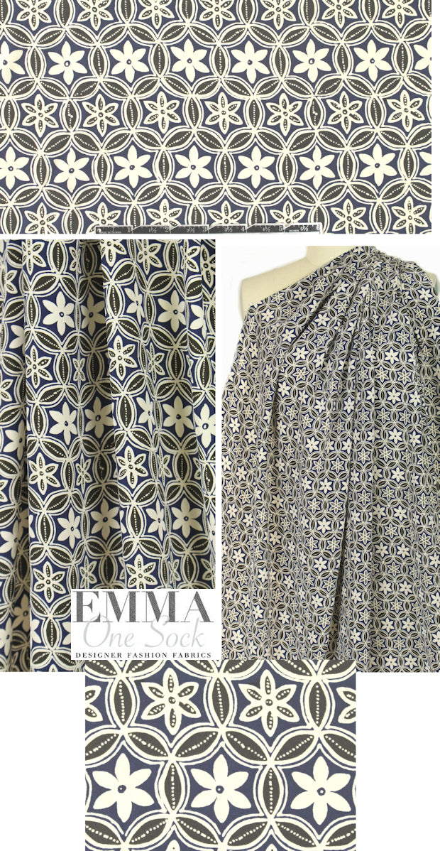 Whit NY navy/ivory/ebony graphic silk blouseweight