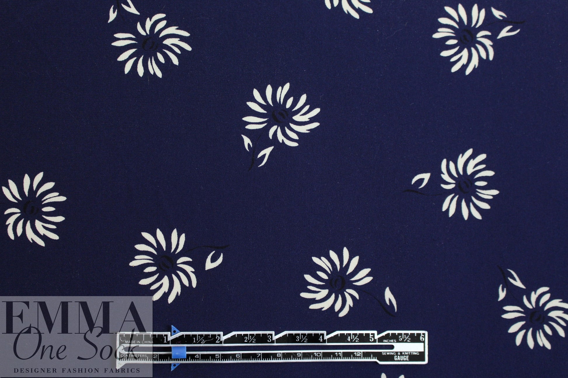 NY designer navy/off white floral silk CDC