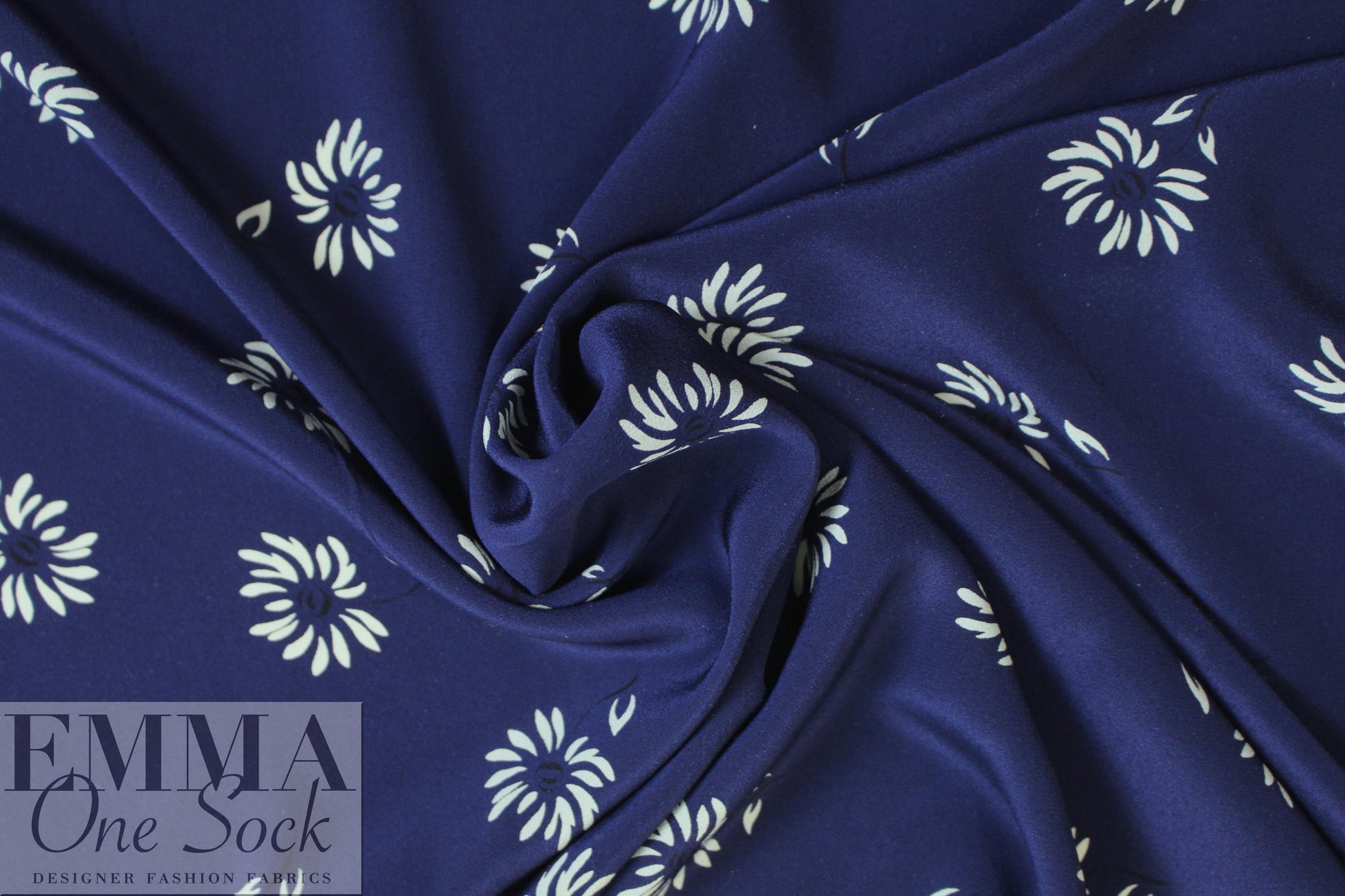 NY designer navy/off white floral silk CDC