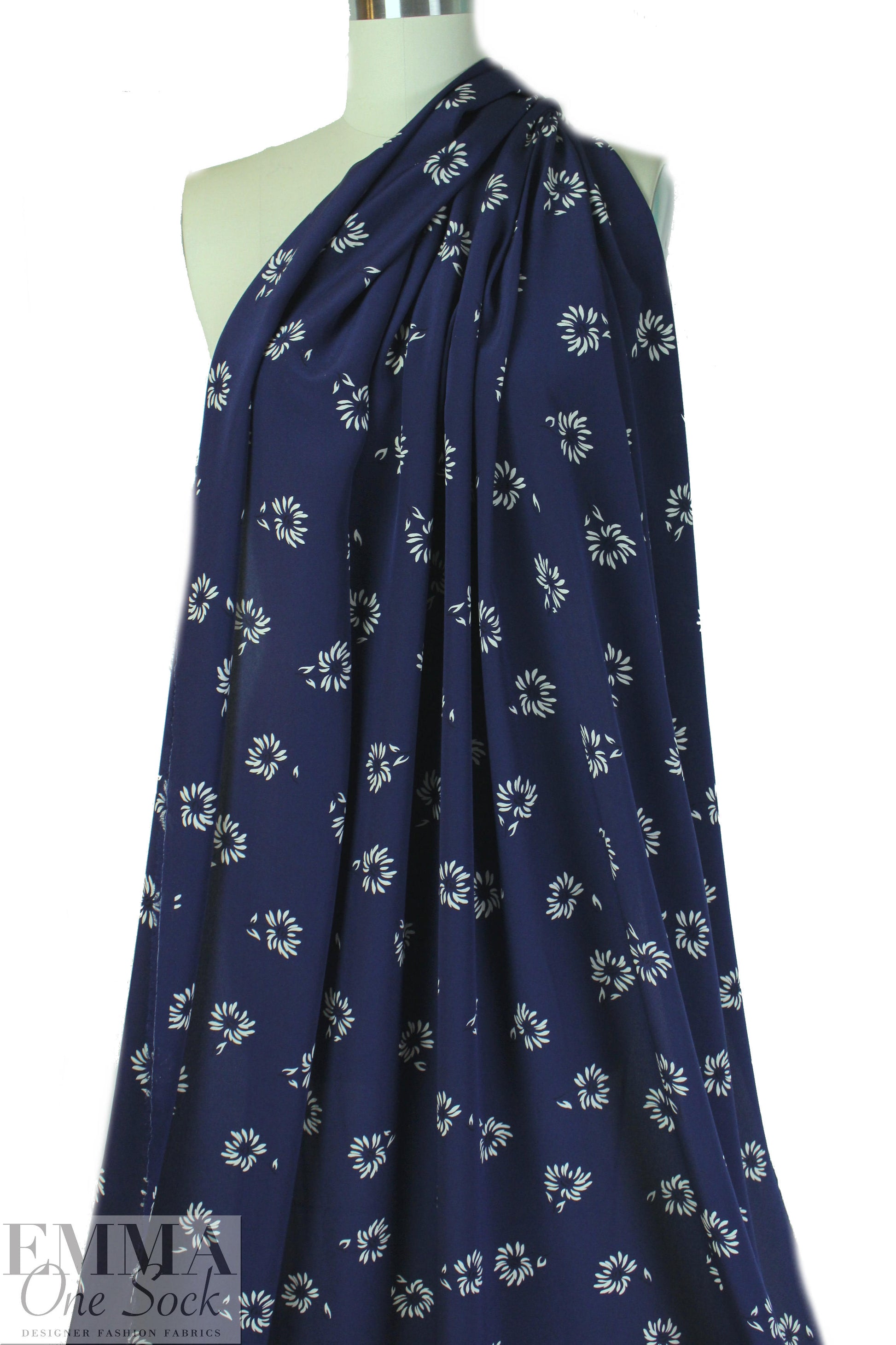NY designer navy/off white floral silk CDC