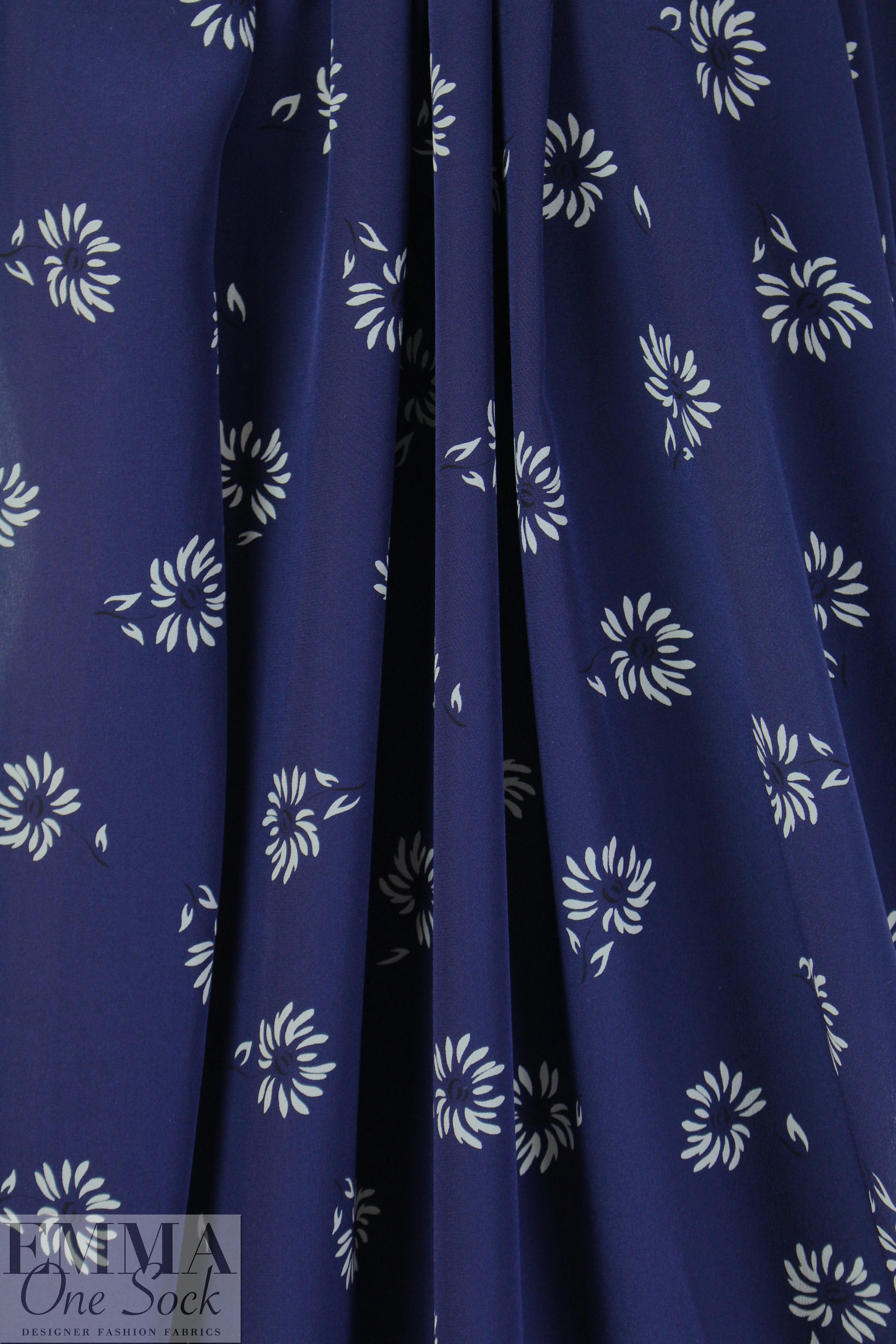 NY designer navy/off white floral silk CDC 1.625 yds