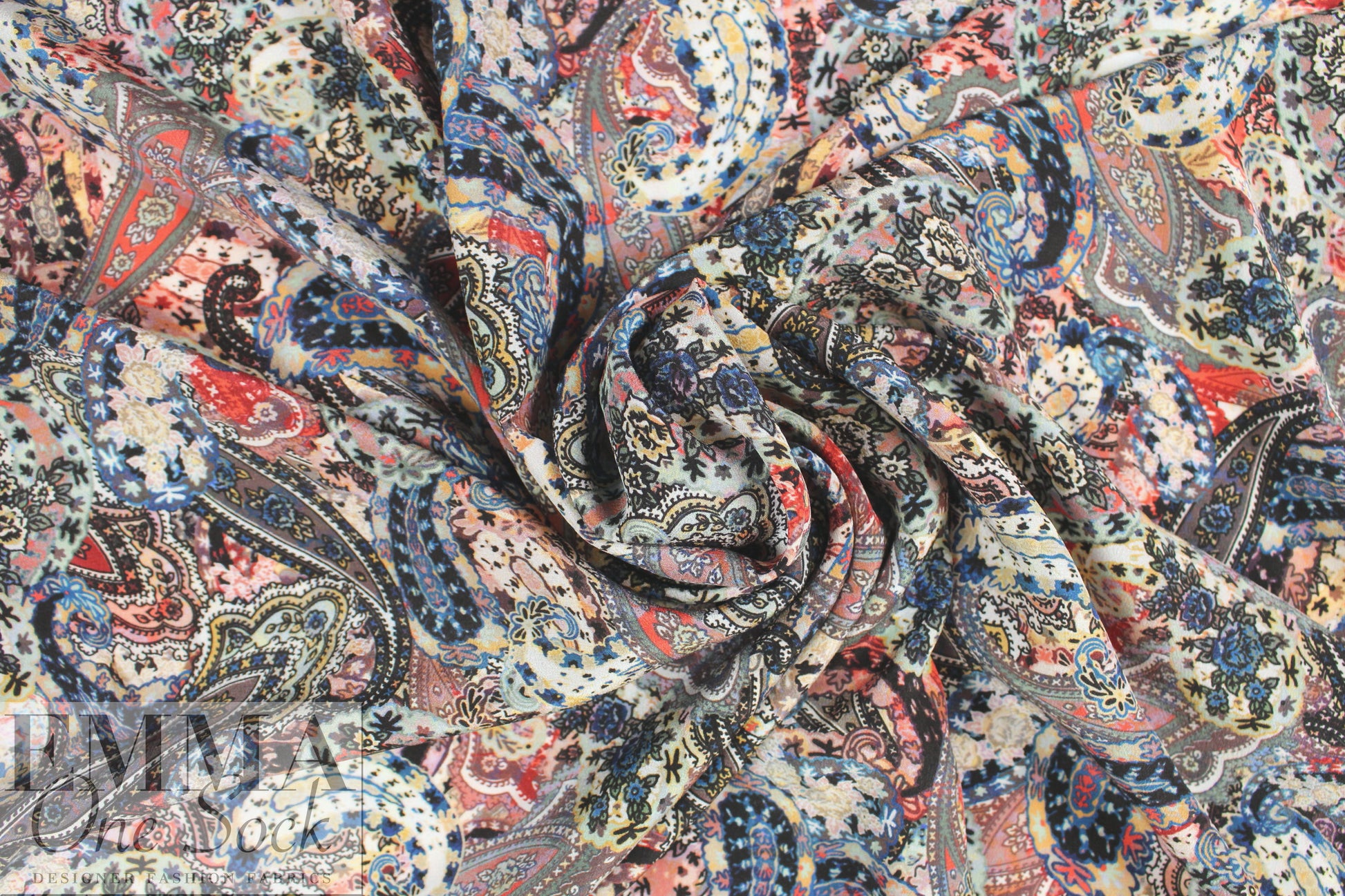 NY designer floral paisely silk crepe de chine .75 yds