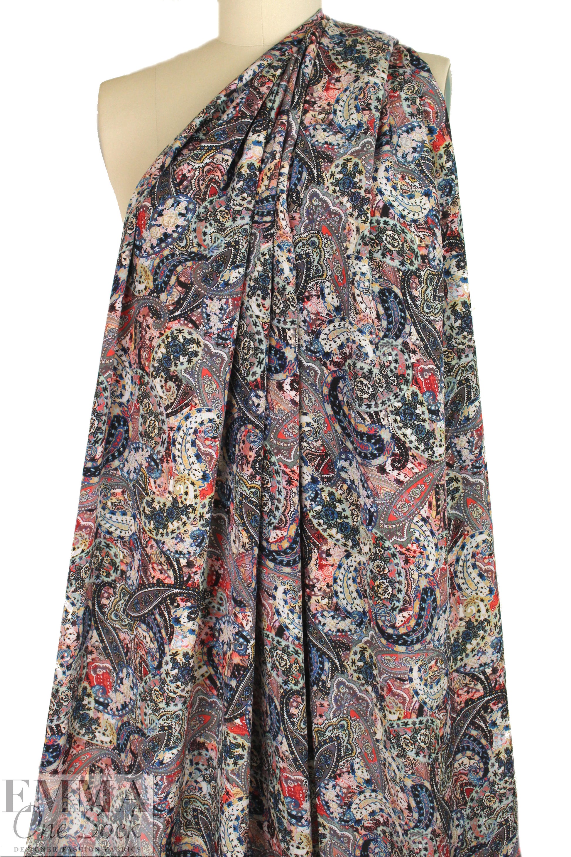 NY designer floral paisely silk crepe de chine .75 yds