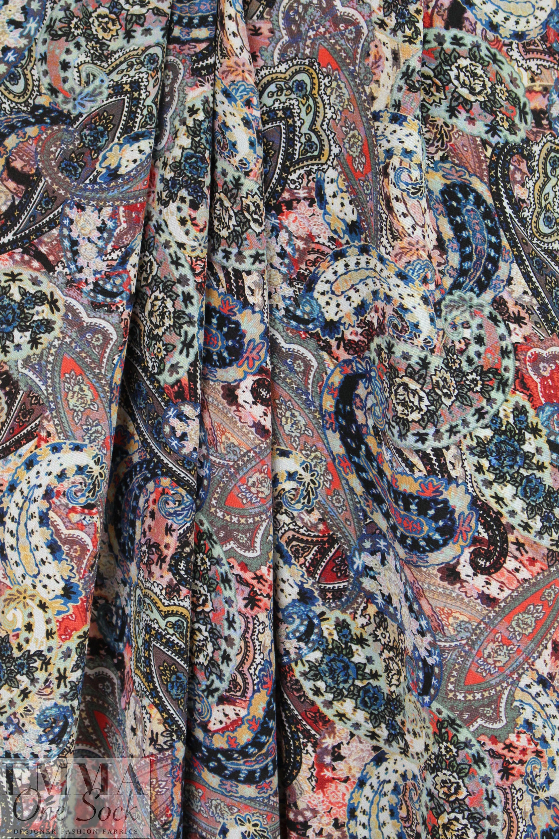 NY designer floral paisely silk crepe de chine .75 yds