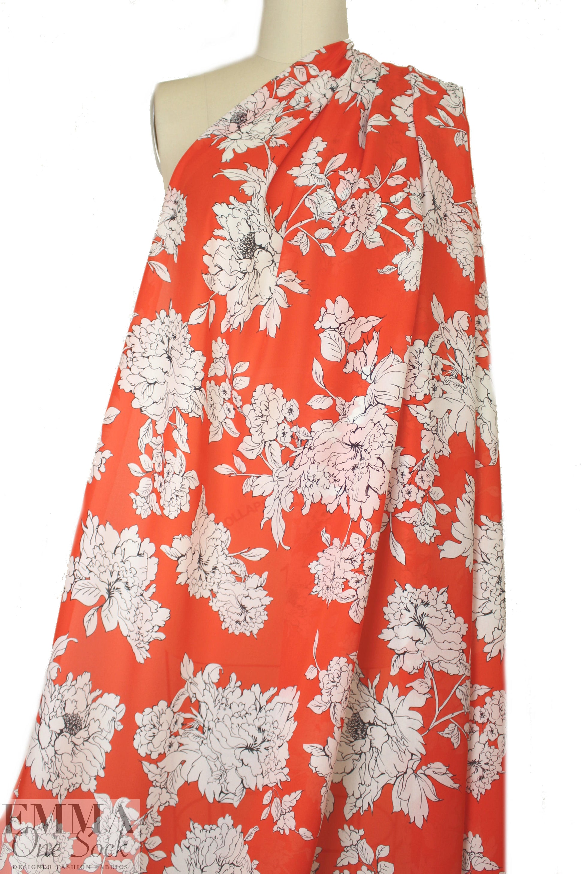 Mi11y persimmon background floral silk georgette