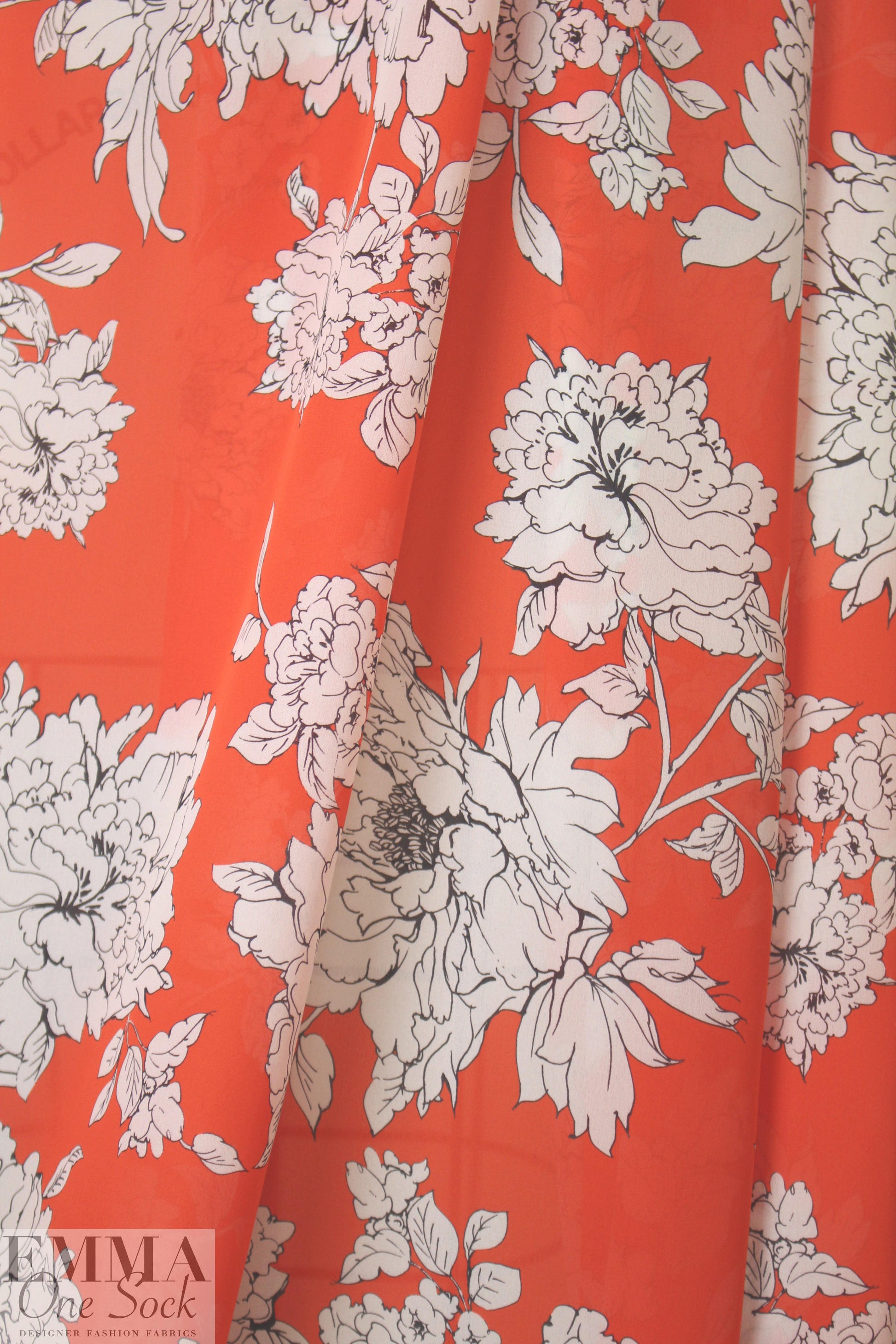 Mi11y persimmon background floral silk georgette