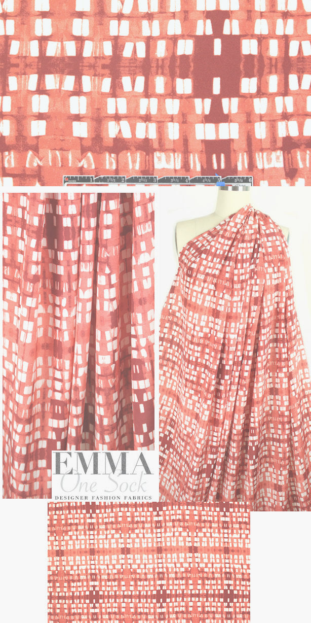 Italian coral red/white edgy graphic silk cdc