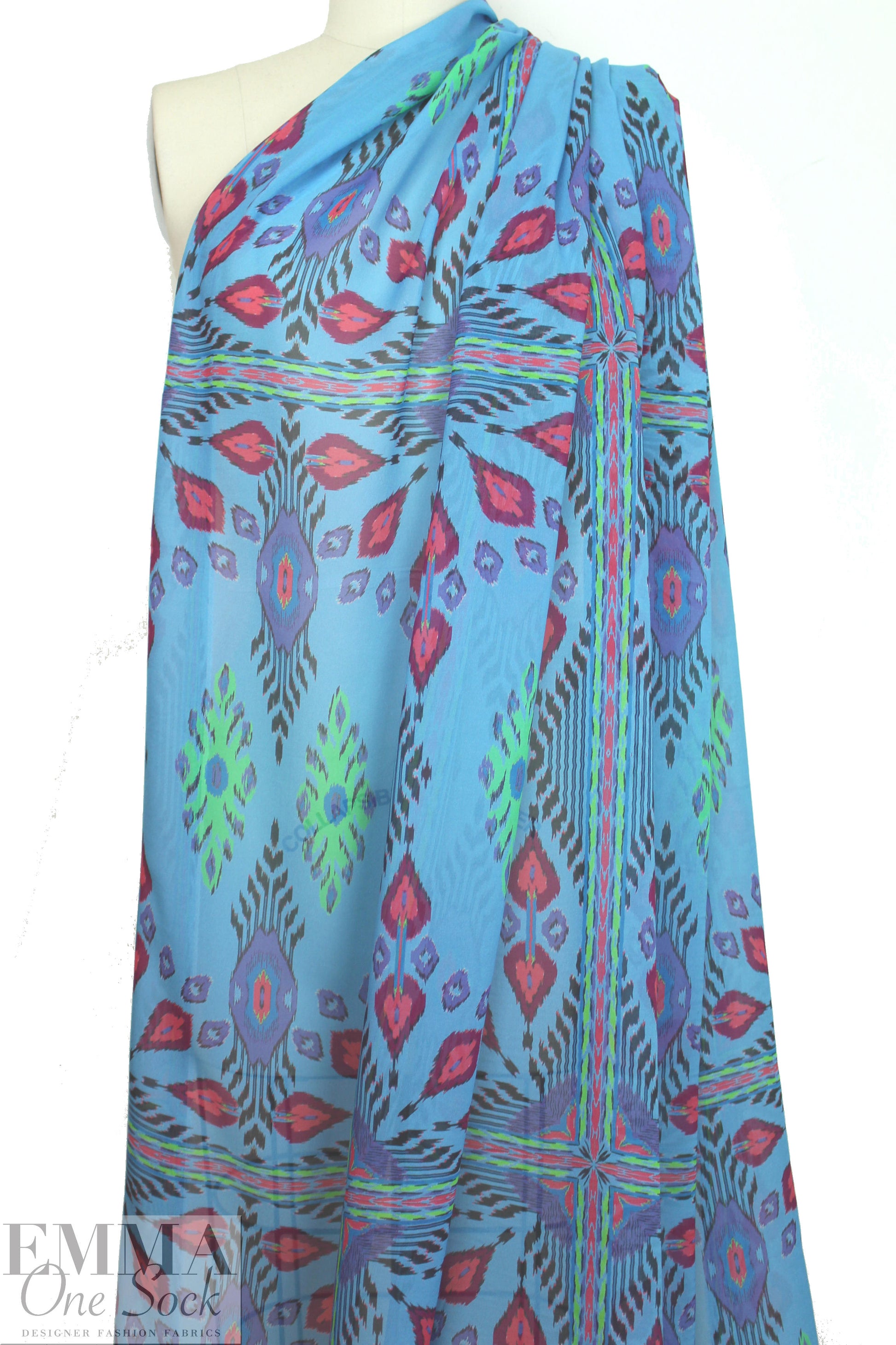 famous designer silk chiffon panel - sky southwest 2 yd