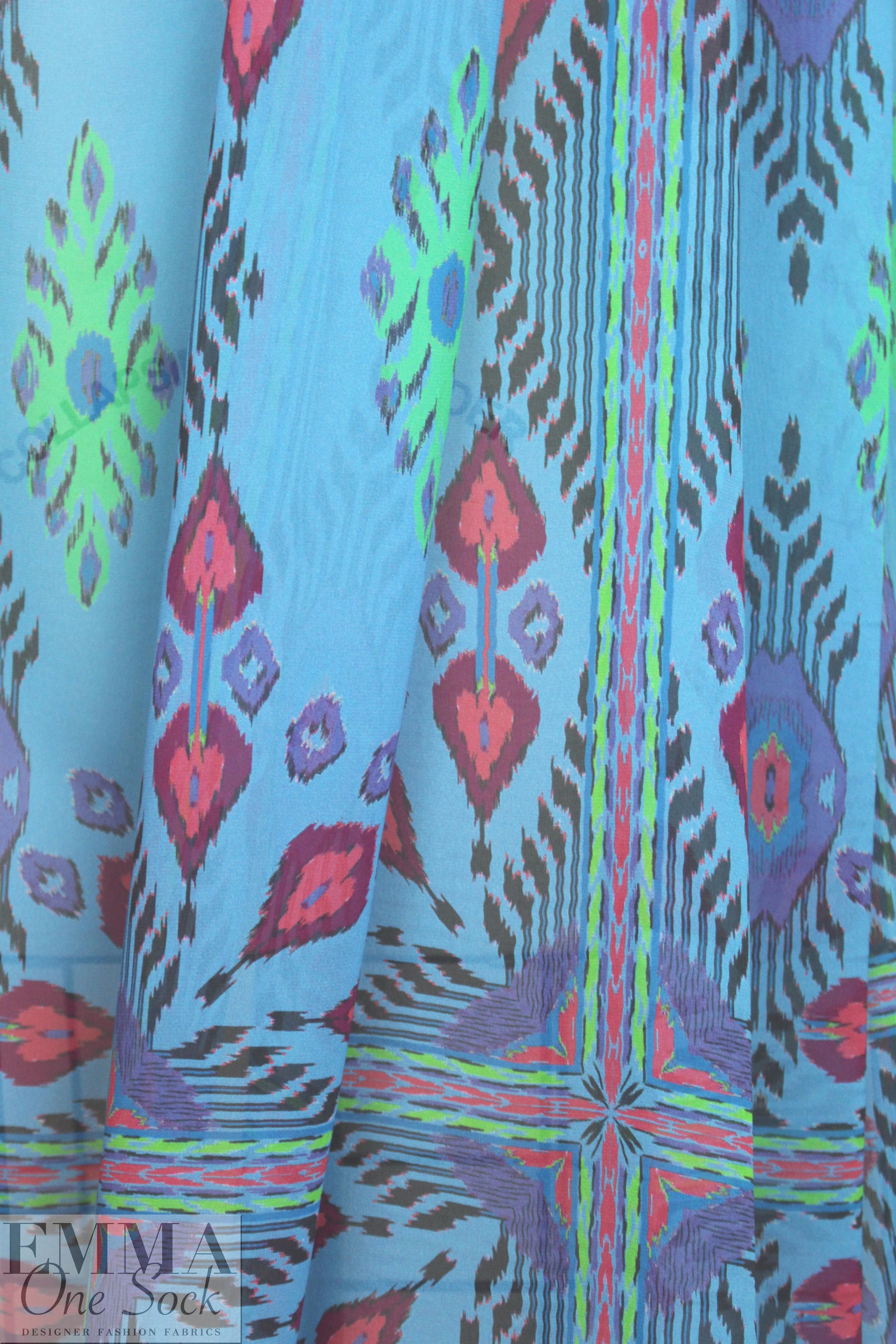 famous designer silk chiffon panel - sky southwest .5 yds