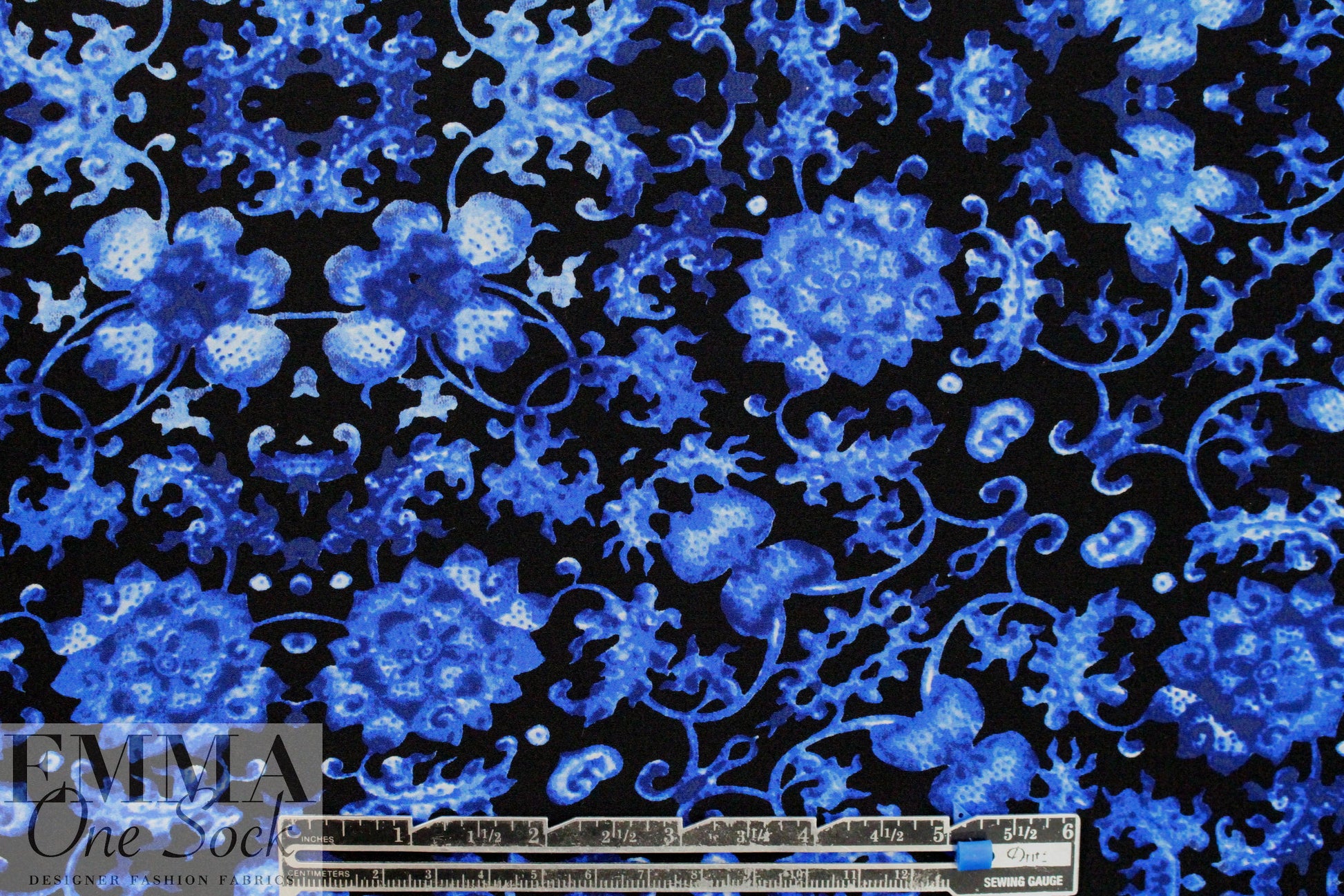 NY designer floral scroll print silk blouseweight