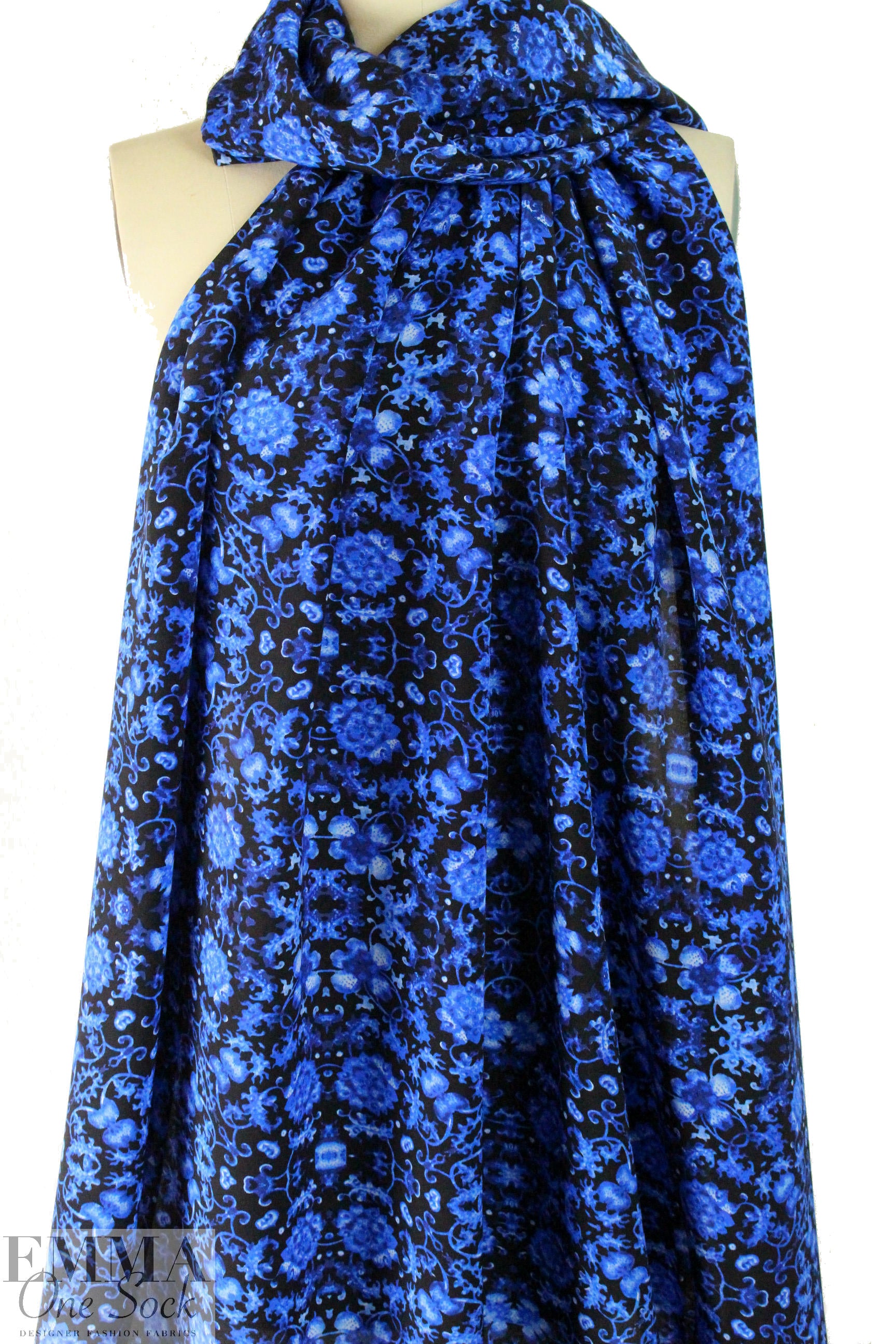NY designer floral scroll print silk blouseweight