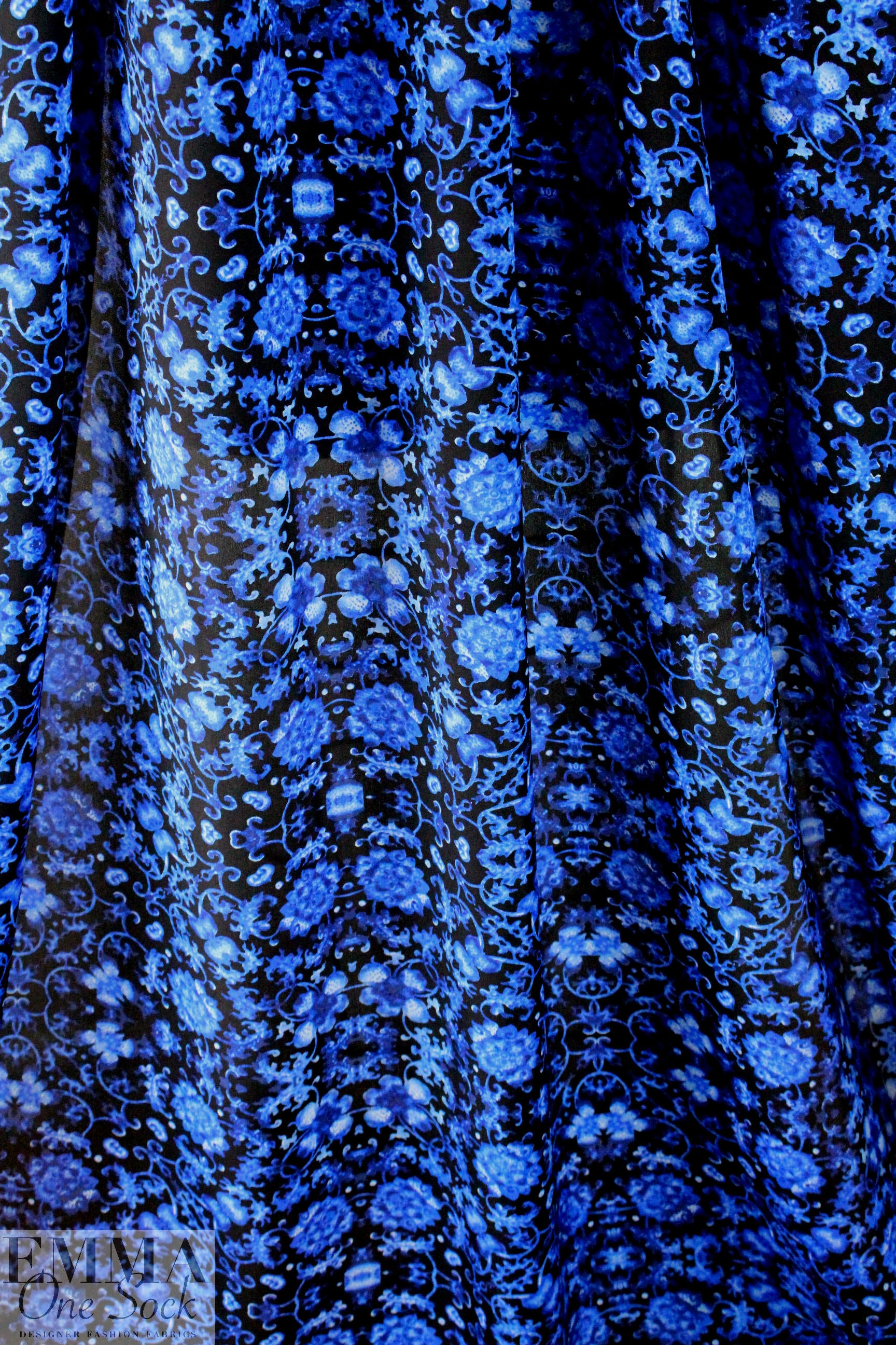 NY designer floral scroll print silk blouseweight