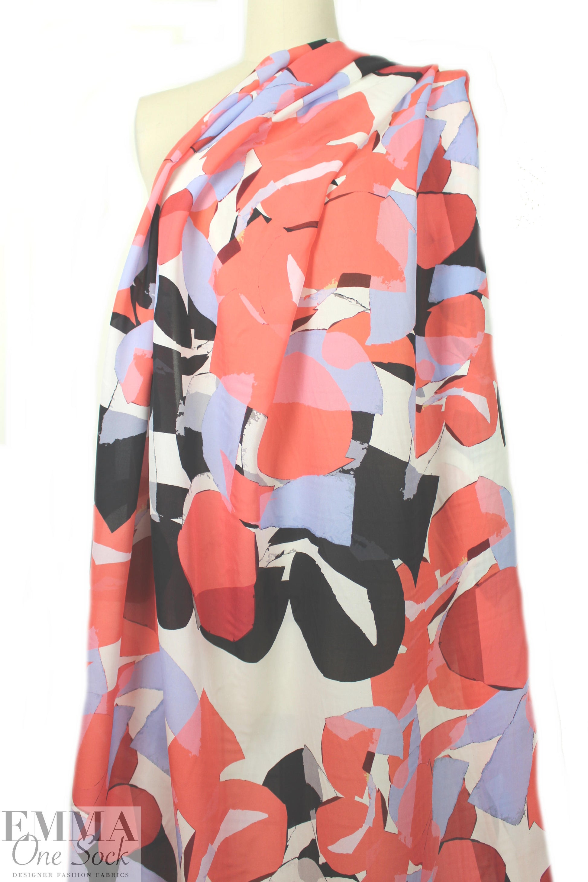 NY designer coral/wisteria shapes silk blouseweight 1.875 yd