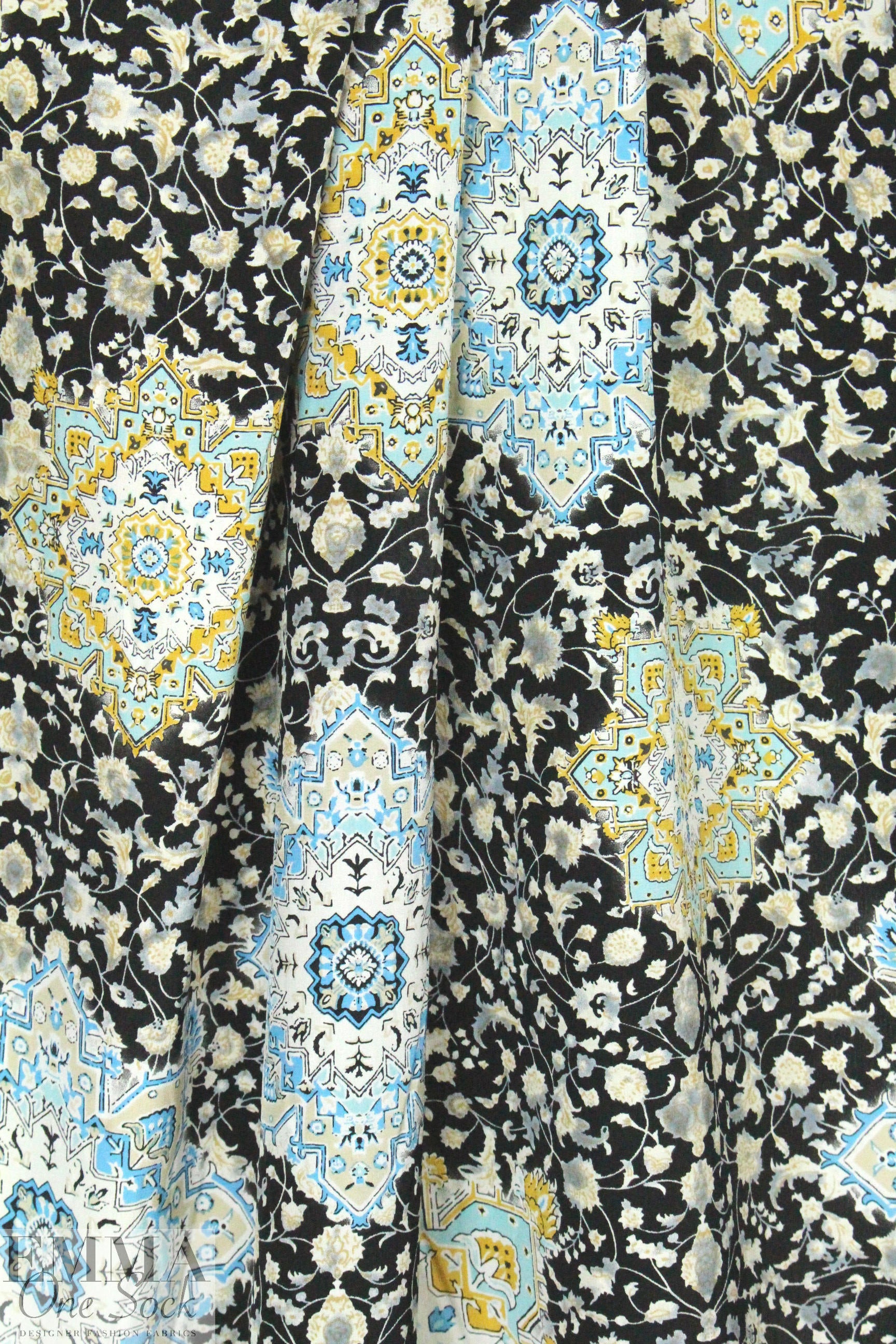 NY designer decorative medallion silk blouseweight