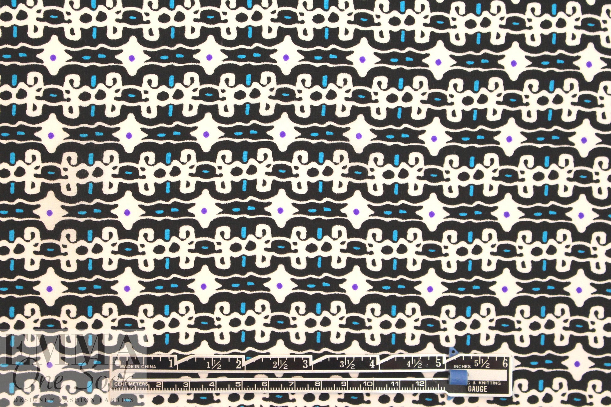 famous designer graphic design CDC - black/turq 1.875 yd