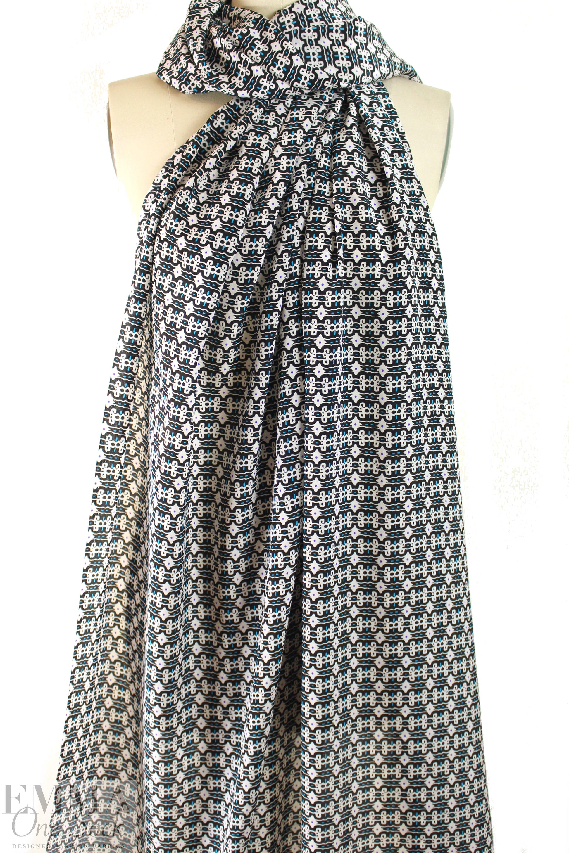 famous designer graphic design CDC - black/turq 1.875 yd