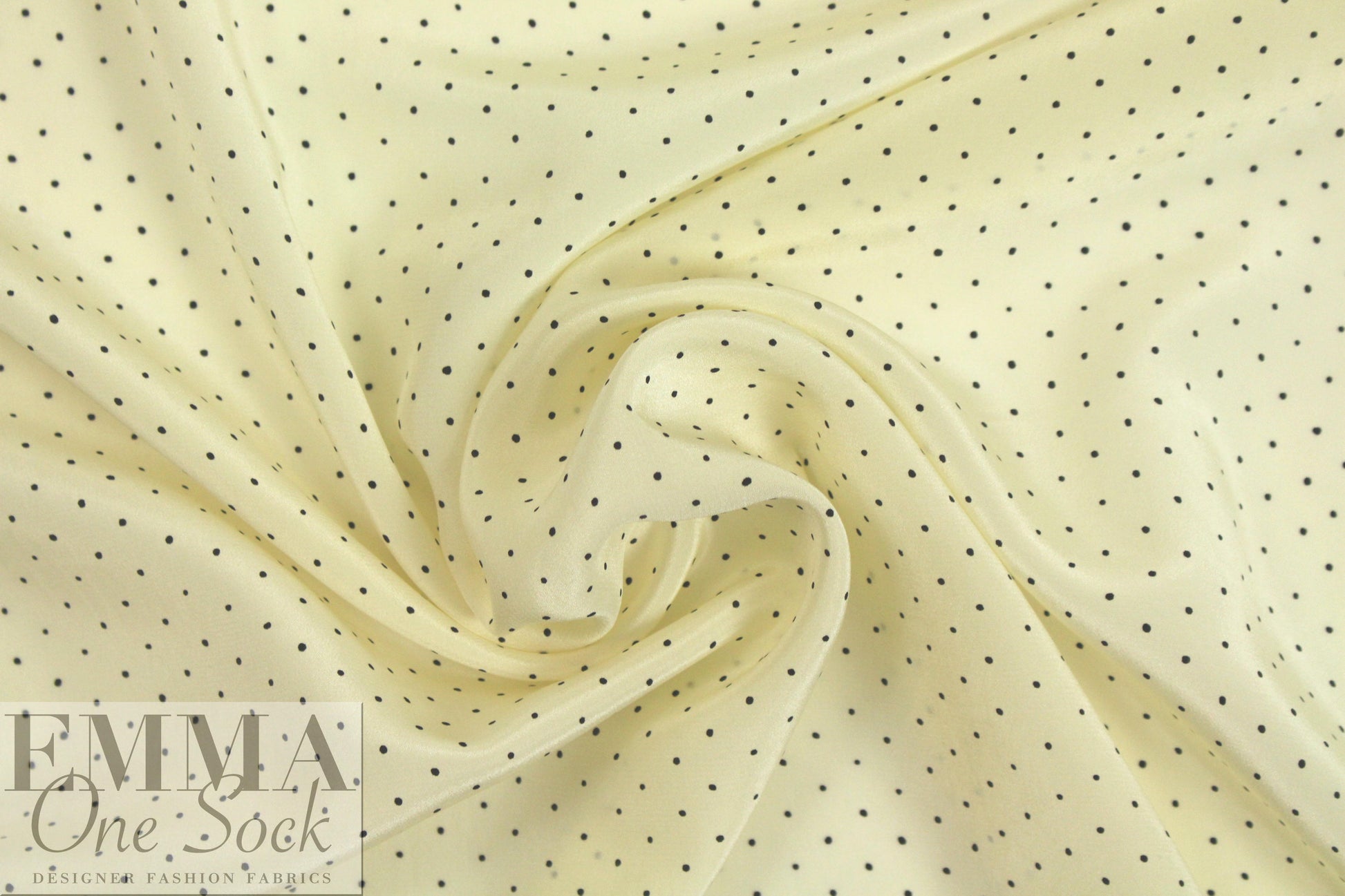 famous designer silk crepe de chine - teeny dot on ivory