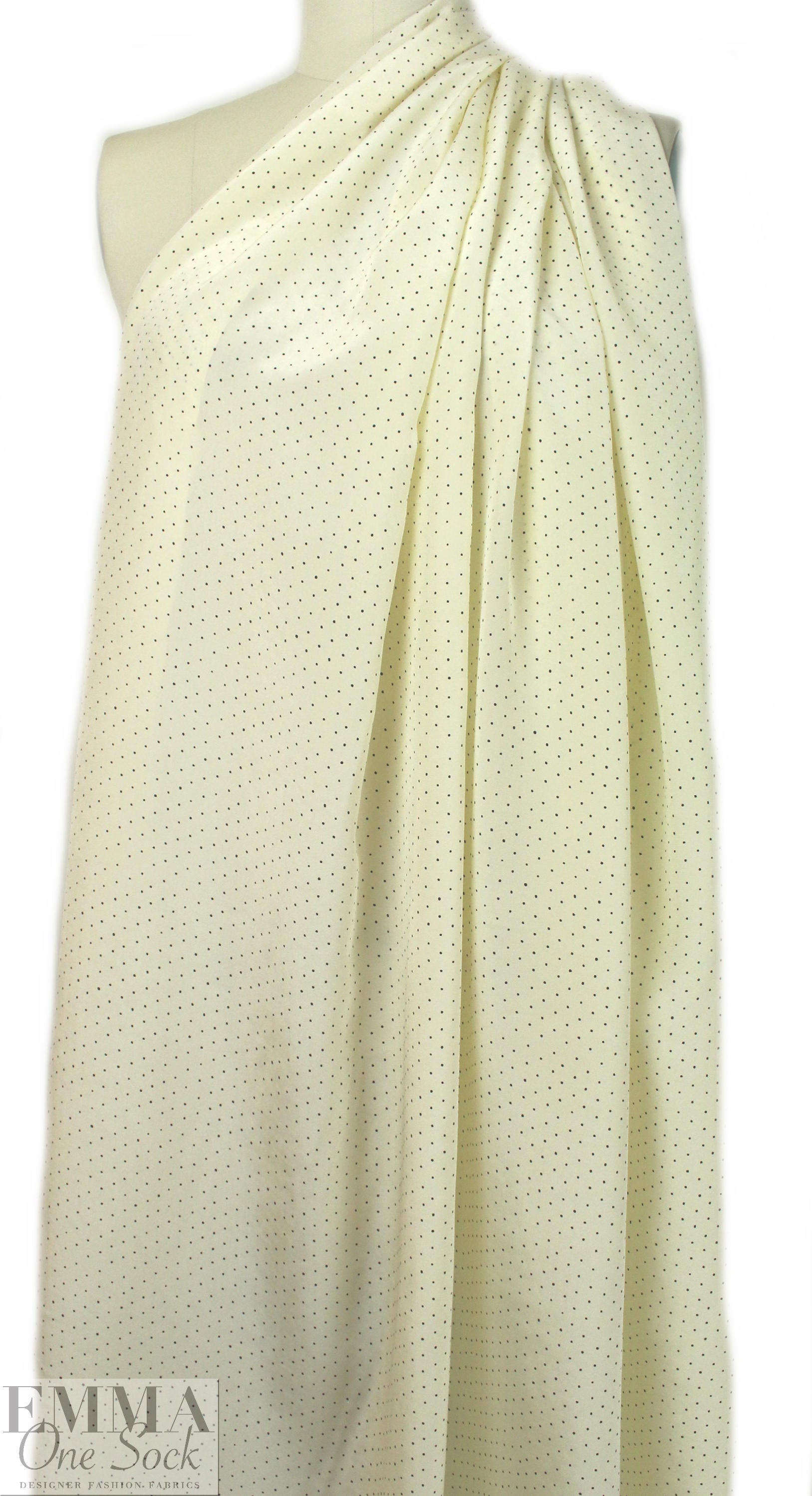 famous designer silk crepe de chine - teeny dot on ivory