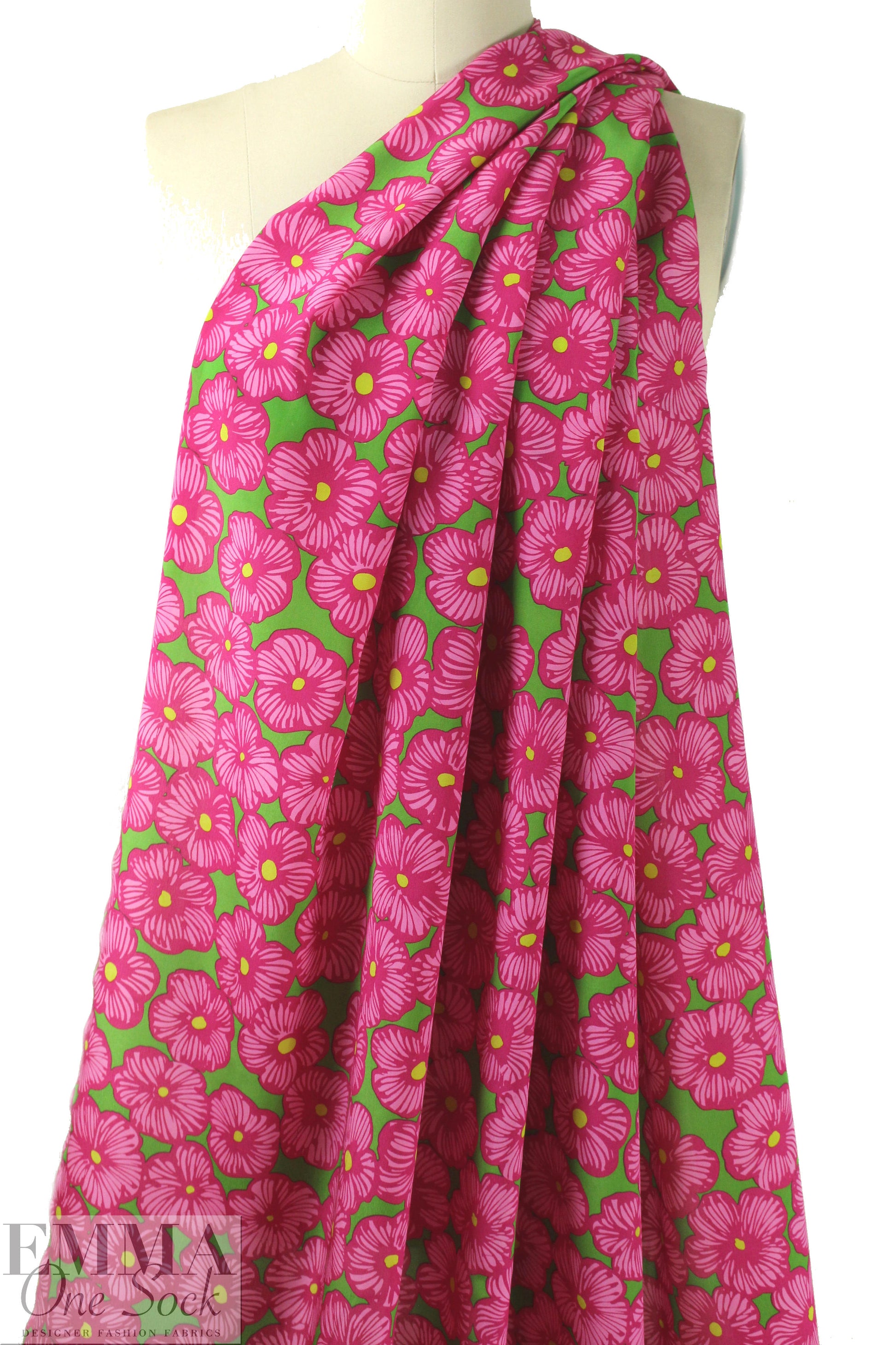 famous designer silk crepe de chine - pink/lime flowers 1.375 yds