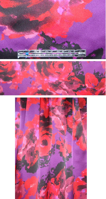 Nico1e Miller red/violet floral silk satin chiffon 1.25 yd