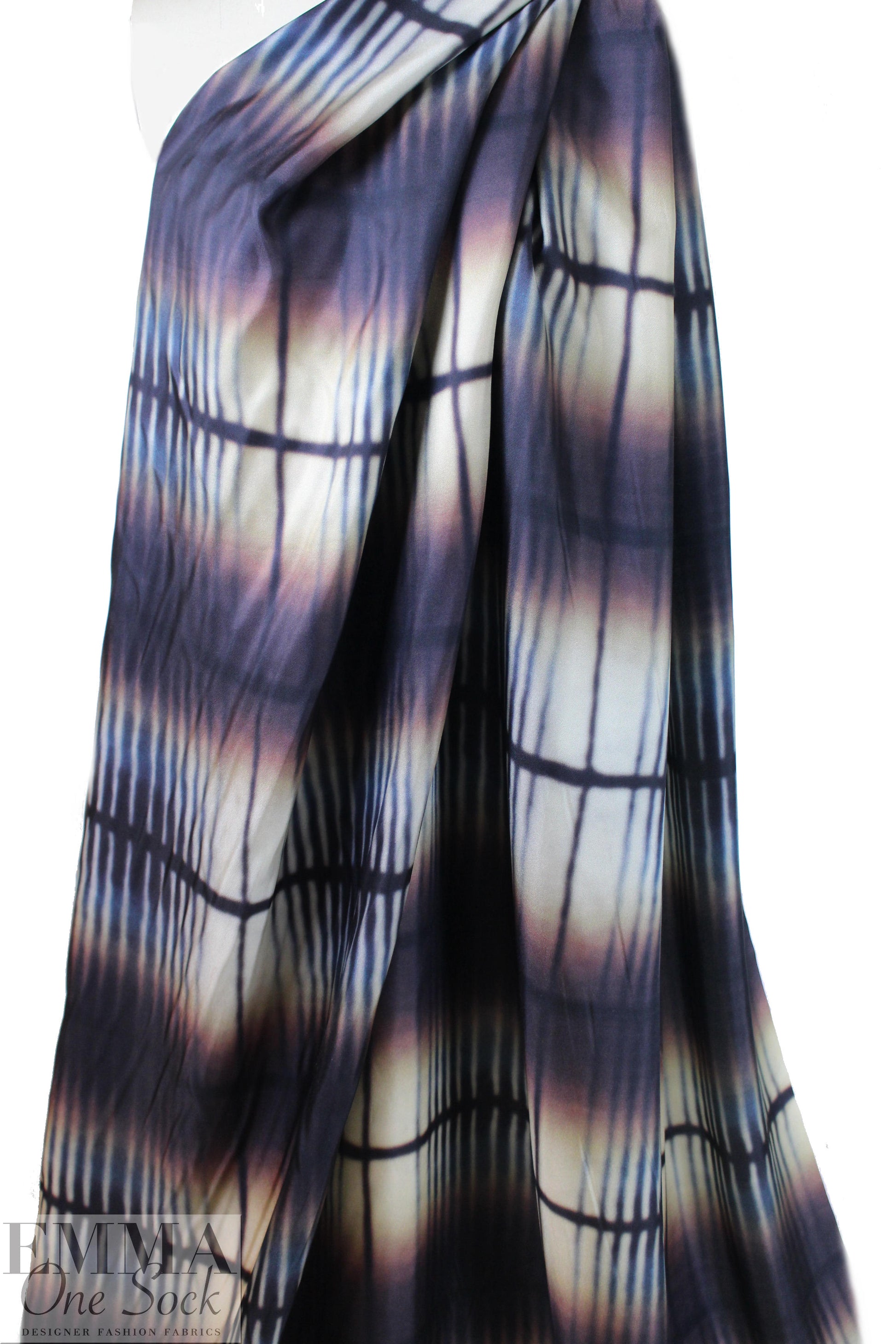 CA designer edgy burnished grid silk twill