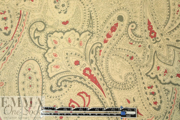 Italian beige/red/olive paisley silk chiffon 1.33 yd