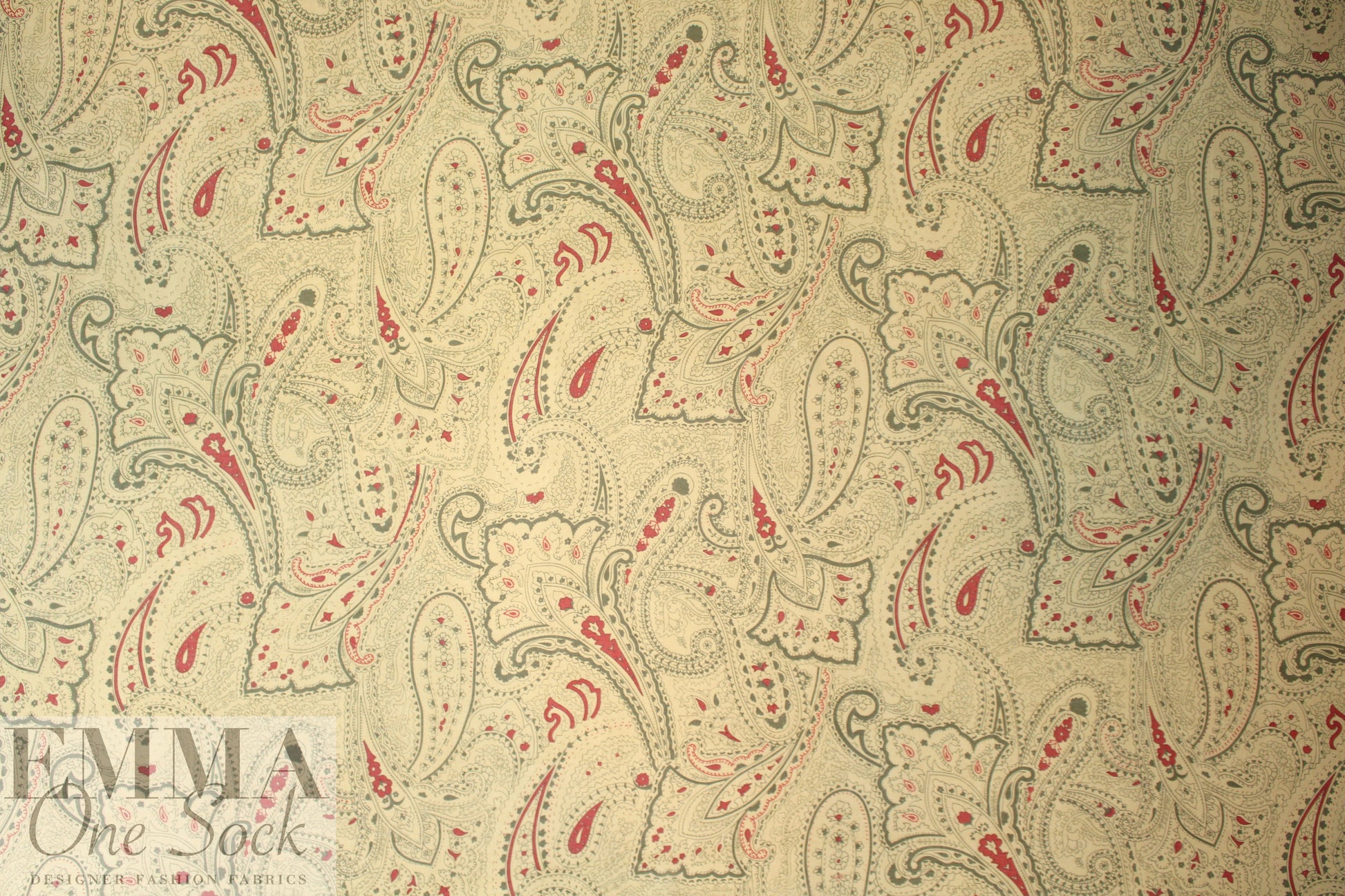 Italian beige/red/olive paisley silk chiffon