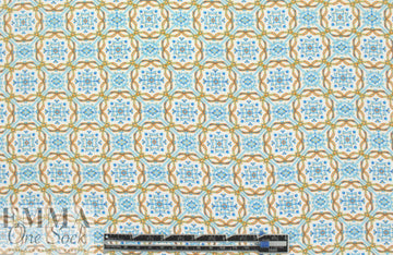 NY designer blue/nectarine medallion silk blouseweight