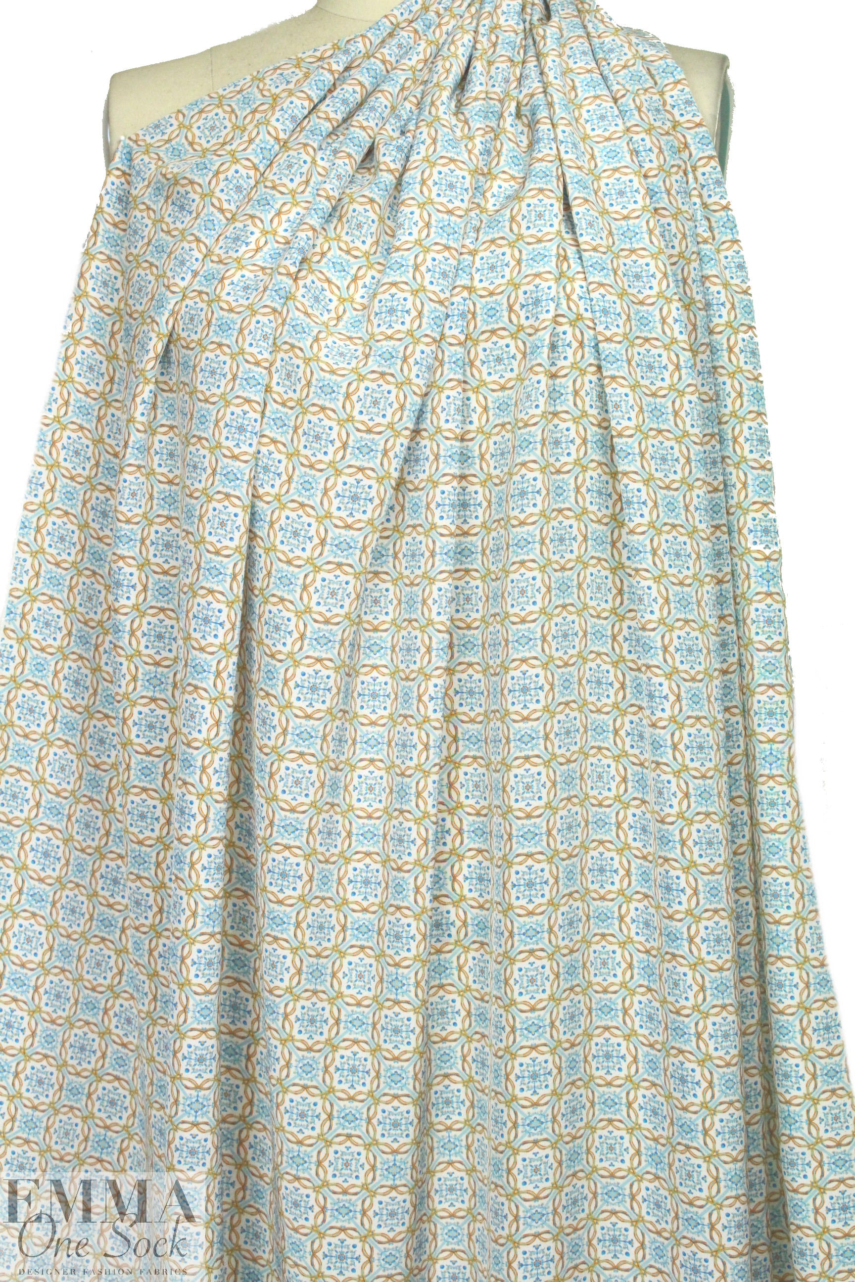 NY designer blue/nectarine medallion silk blouseweight 1.5 yd