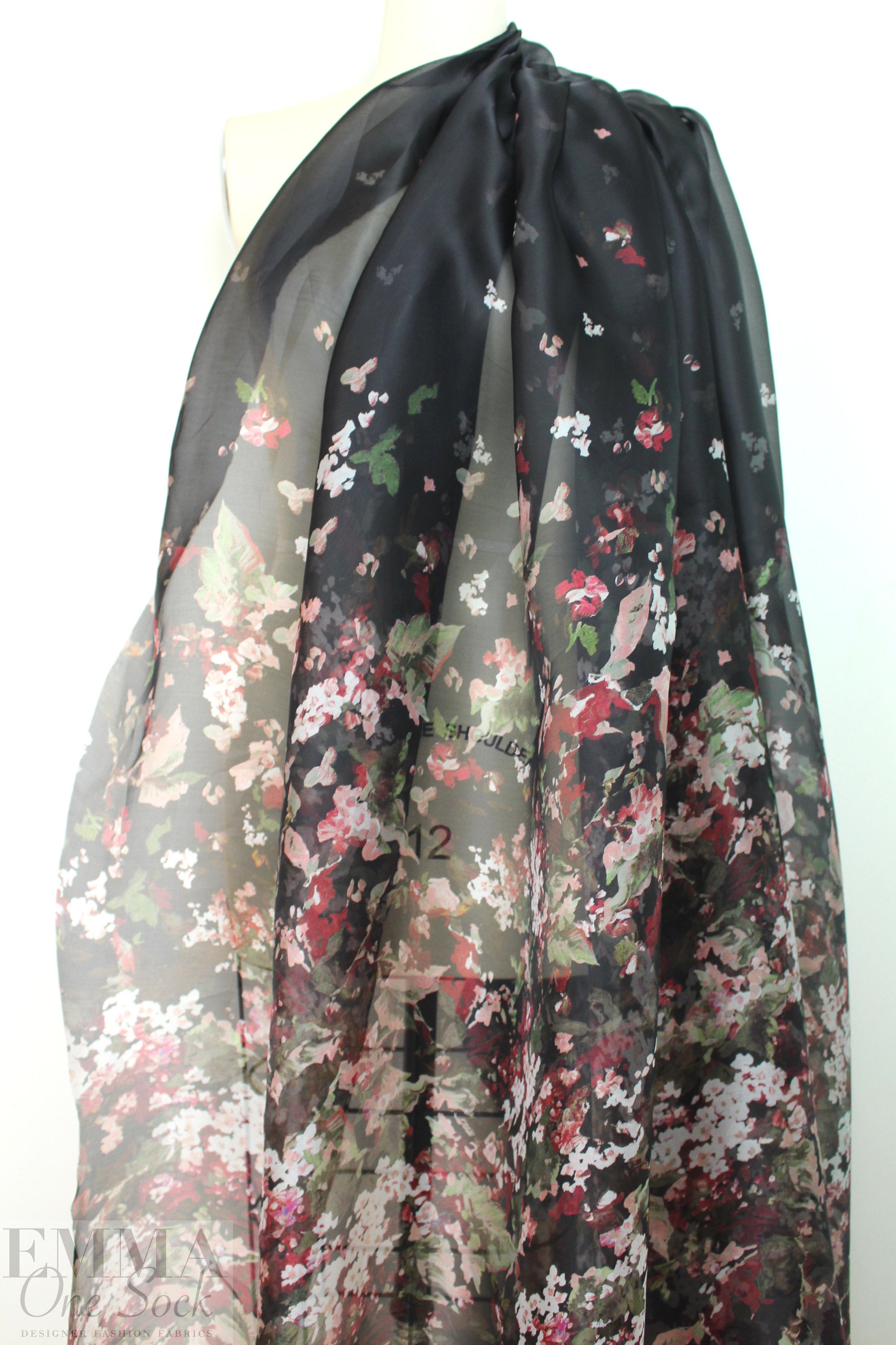 famous designer watercolor floral border satin organza