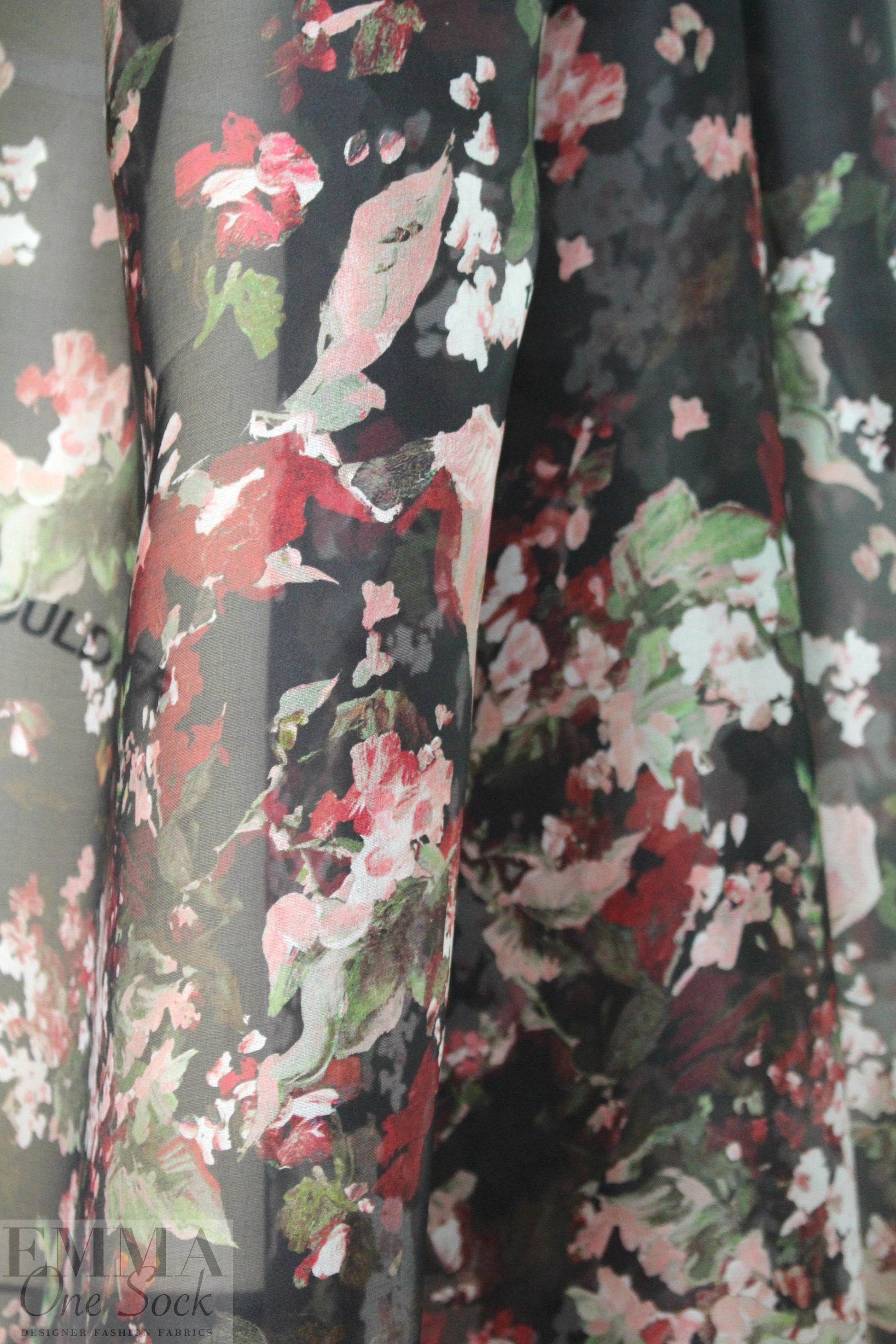 famous designer watercolor floral border satin organza