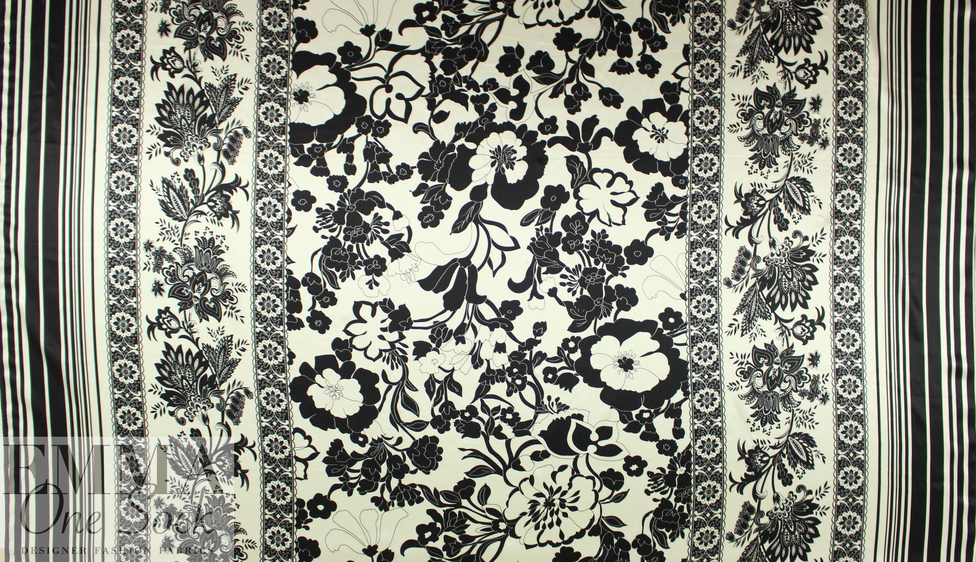 Italian double border silk charmeuse - black/ivory