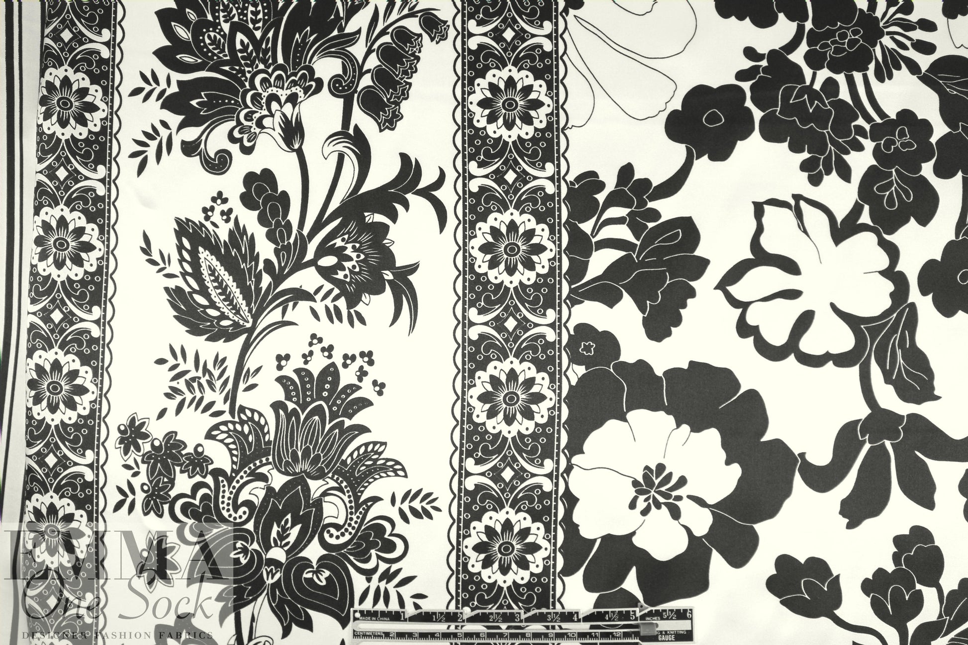 Italian double border silk charmeuse - black/ivory