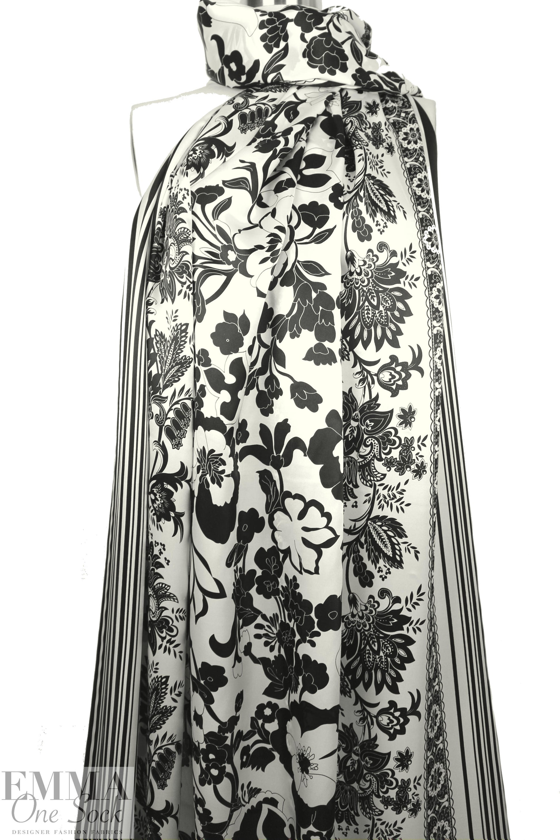 Italian double border silk charmeuse - black/ivory 2 yd
