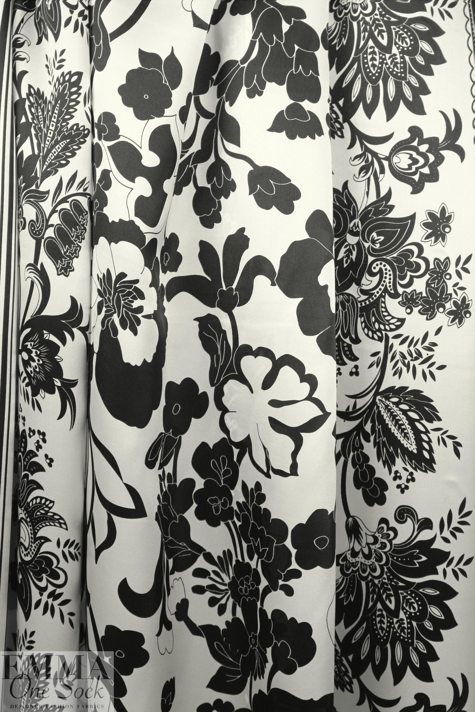 Italian double border silk charmeuse - black/ivory 2 yd