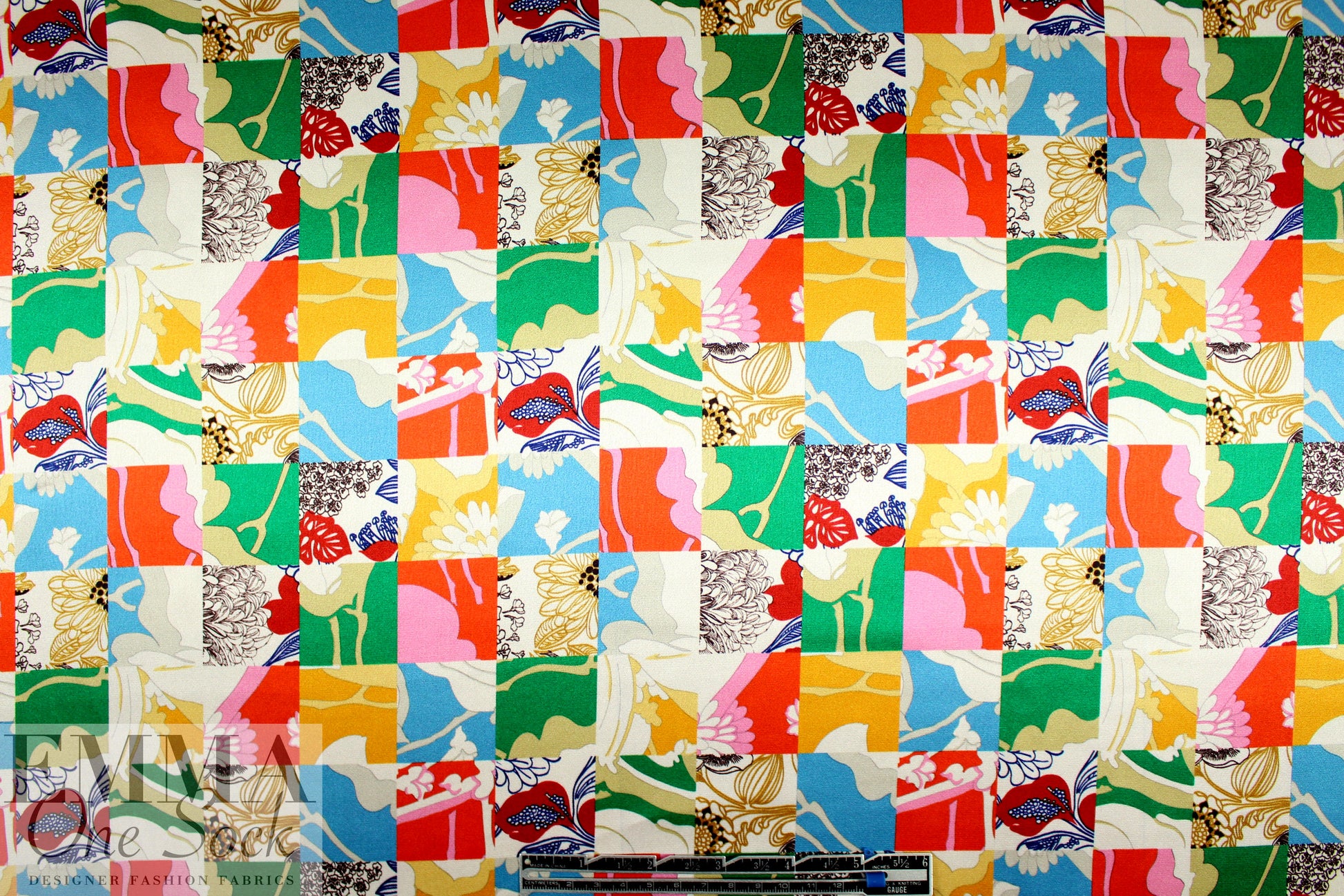 NY designer silk charmeuse - flowery squares