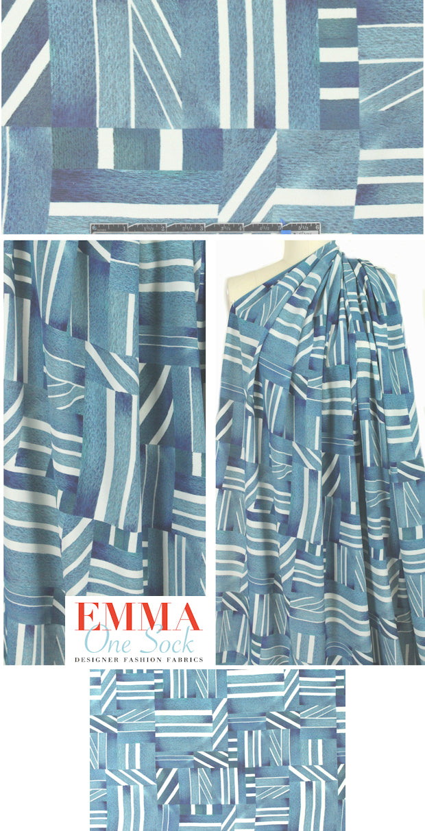 Italian denim shapes graphic silk blouseweight 1.25 yd