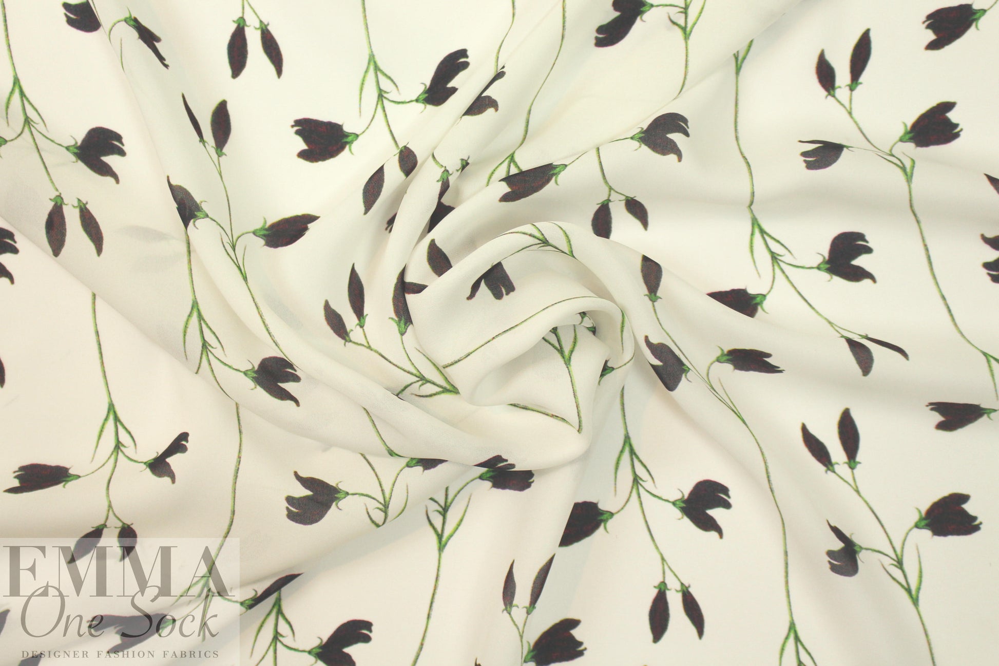 Italian deep eggplant budding flowers silk georgette