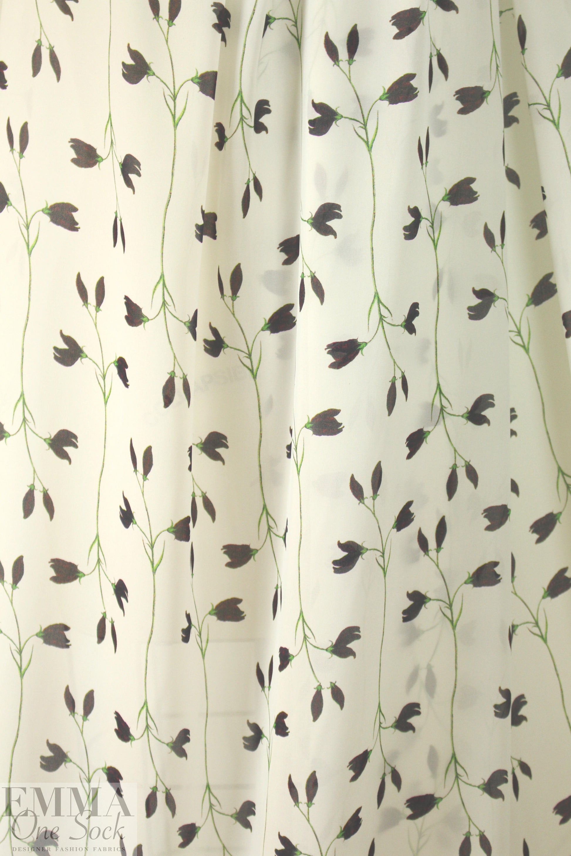 Italian deep eggplant budding flowers silk georgette
