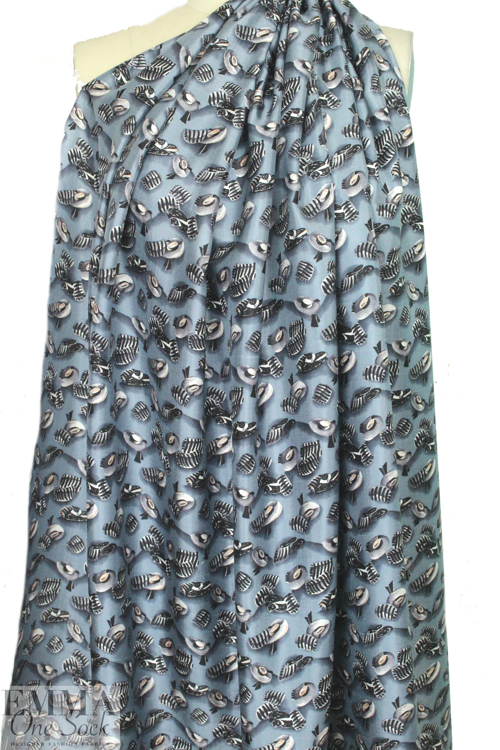 NY designer bonnets print silk shantung