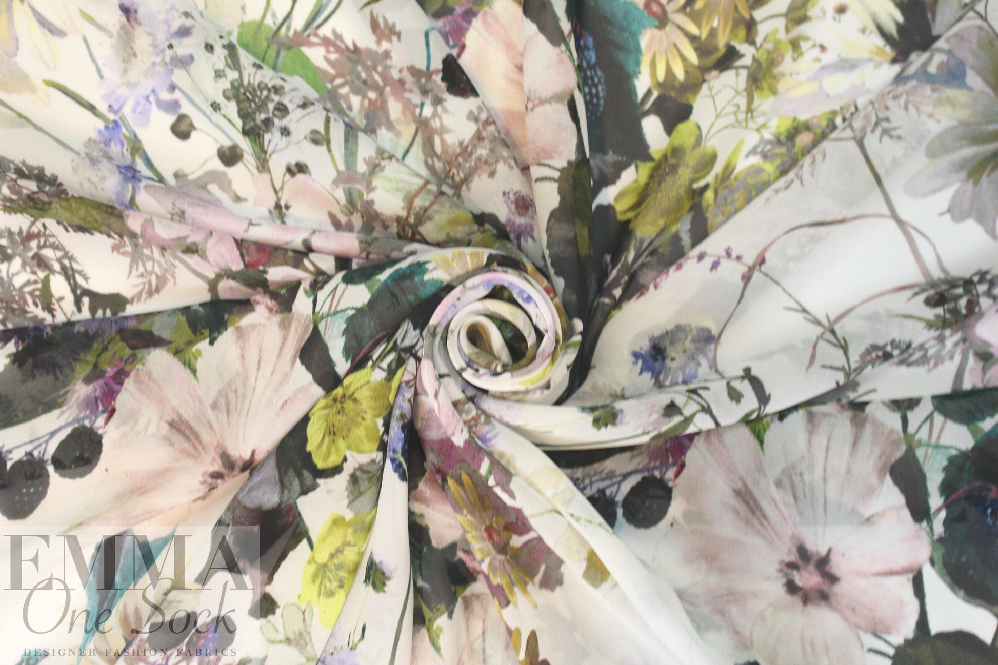 famous designer 'botanical display' silk chiffon 1 yard
