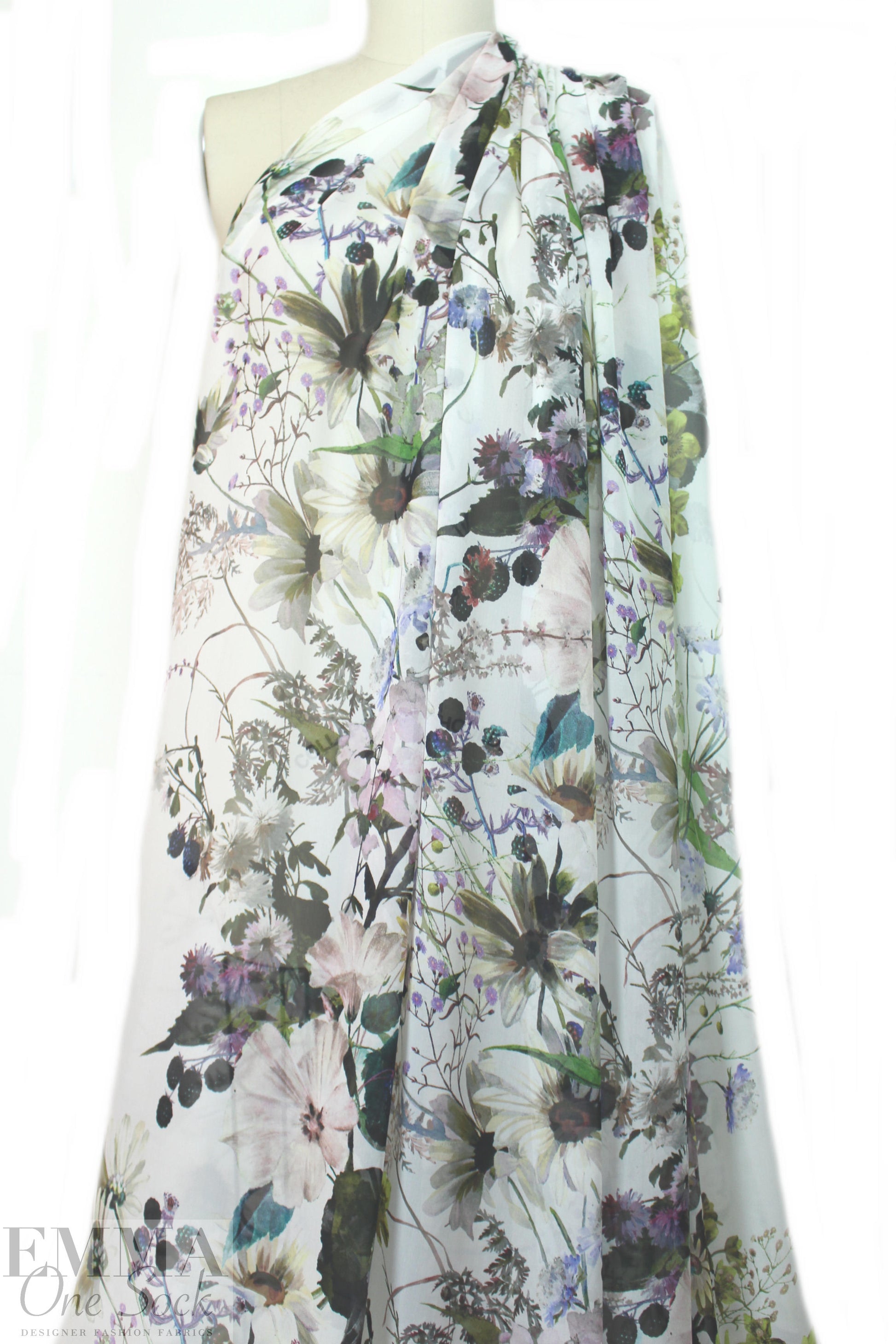 famous designer 'botanical display' silk chiffon 1 yard