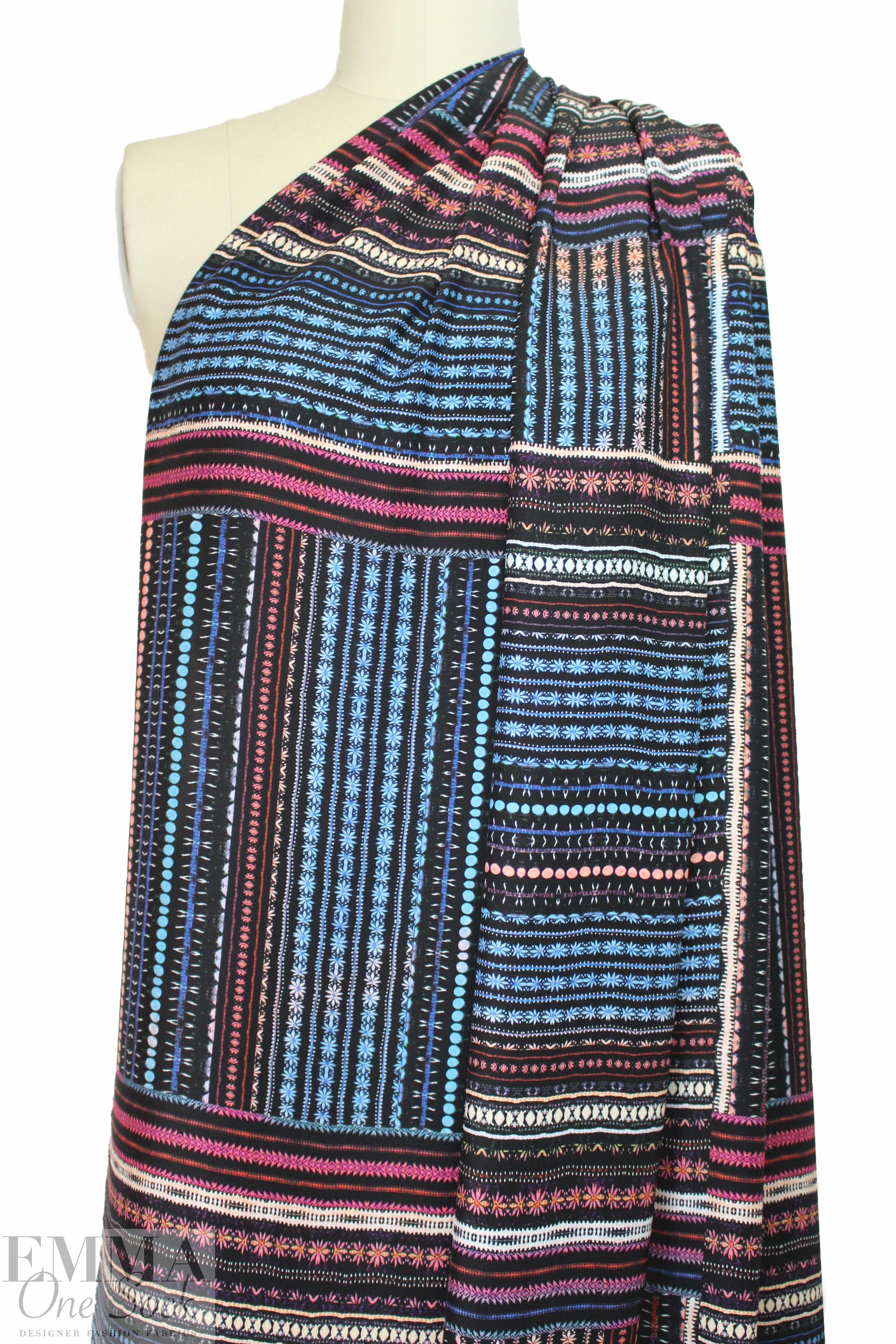 NY designer stripey dots and flowers silk charmeuse
