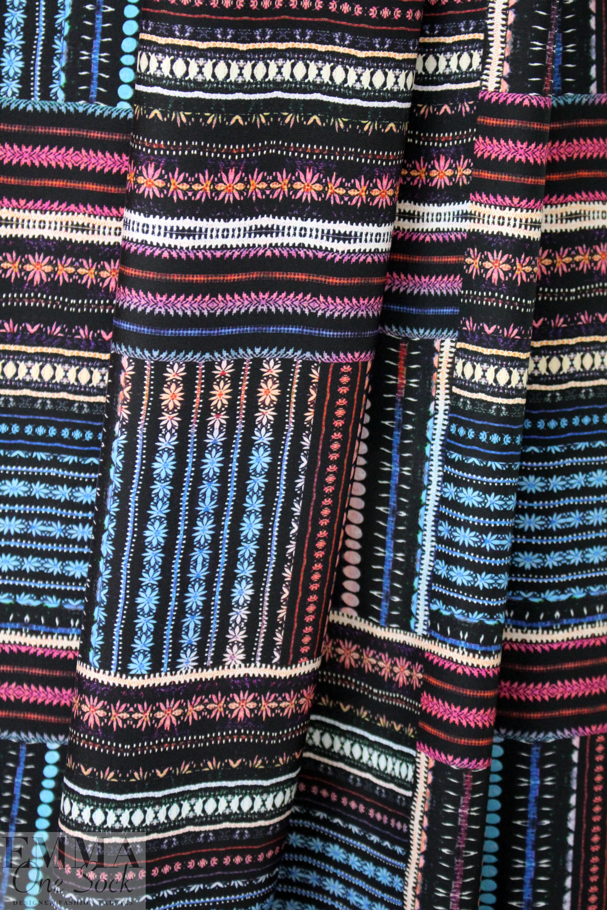 NY designer stripey dots and flowers silk charmeuse